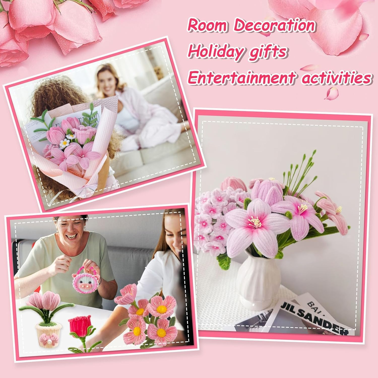 500Pcs Tulip Flower Colored Pipe Cleaners Bulk, Pastel Chenille Stems DIY Fuzzy Pipe Cleaners for DIY Project Decoration,Art Supplies image number 1