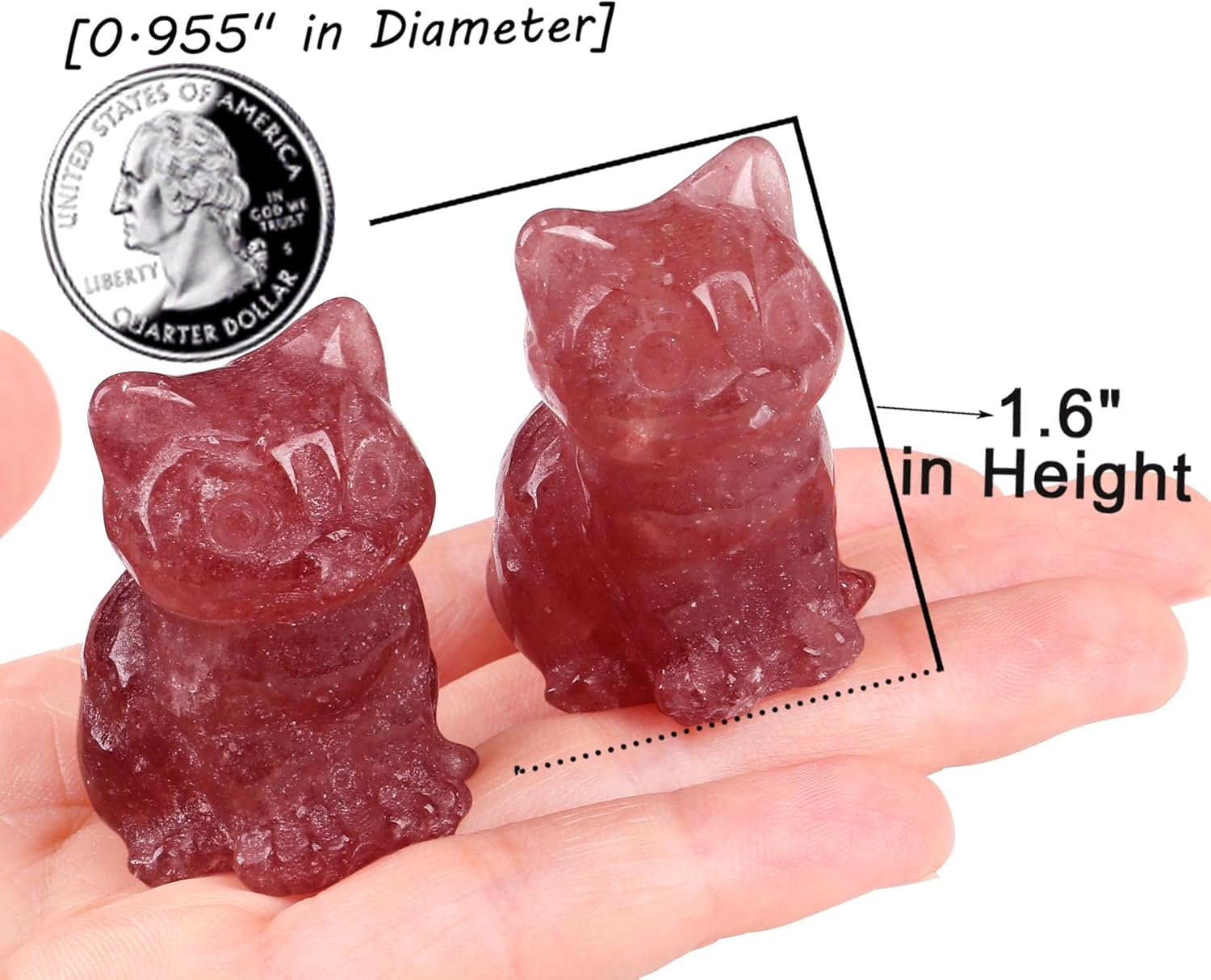 QINJIEJIE Strawberry Quartz Cat Crystals Figurines Carved Stone Healing Crystal Gemstone Sculpture Home Office Decoration Sitting Cat Statue Gifts for Women image number 3