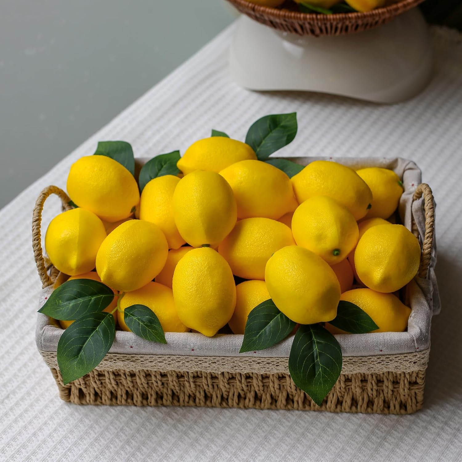 20Pcs Fake Lemons Artificial Fruits with 25 Leaves Faux Yellow Lifelike Plastic Lemon Decorations Realistic Limes Fruit Decor for Home Kitchen Table Cabinet Holiday Party Photography Props image number 2