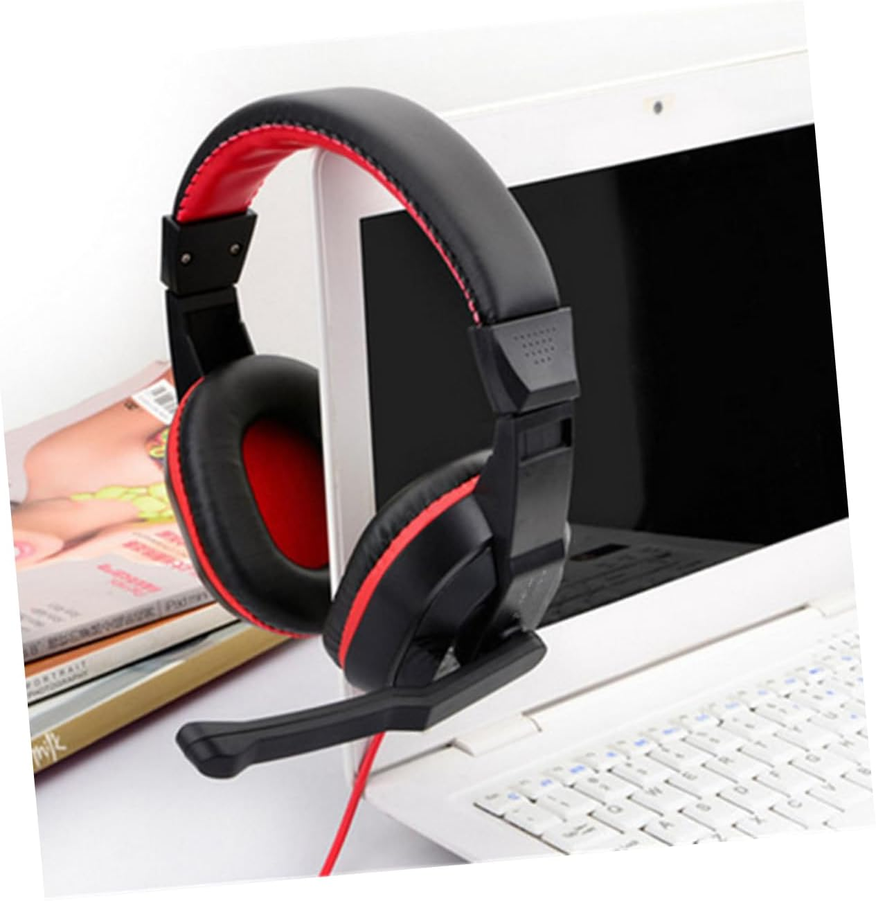 TINEASUR Adjustable Noise Canceling Headset with Mic for PC Laptop Stereo Gaming Headphones Comfortable Fit Easy Volume Control for Gaming and Calls Red Random Color image number 4