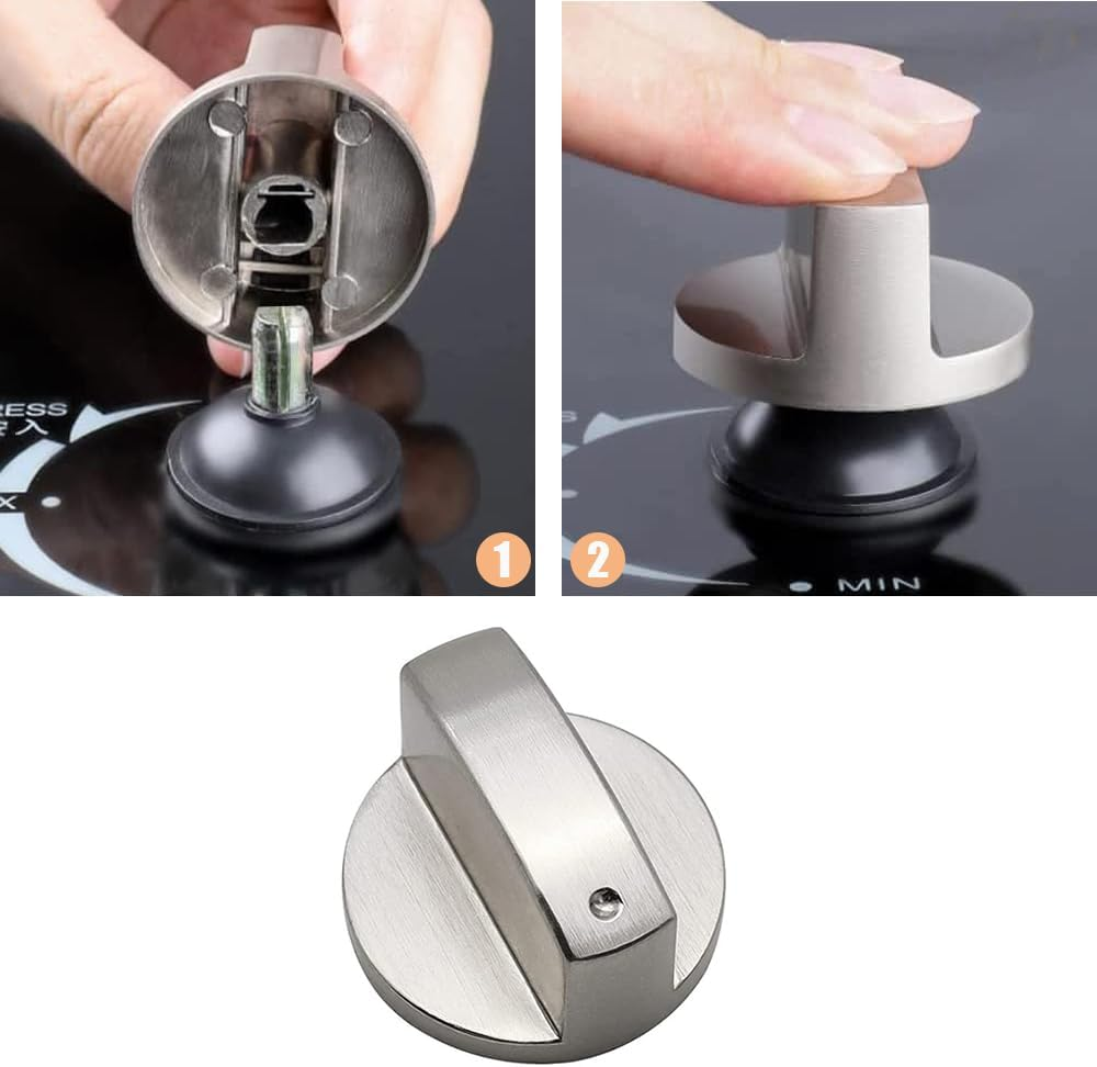 4 Pcs 6MM Silver Gas Hob Knobs - Universal Metal Switch for Kitchen Cooker Stove Oven Cooktop image number 6
