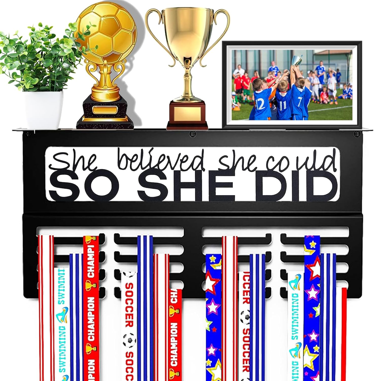 Medal Hanger Display,Running Medal Hanger Display,Trophy Shelf for Wall,Karate Belt Display Rack,Medal Holder for Awards or Trophy,Metal Rack for Wall Mount Hold up 56 Medals image number 1