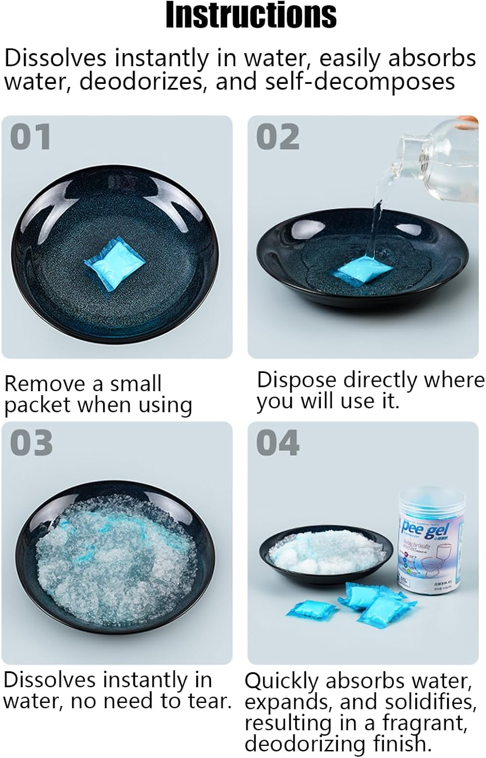 Urine Gel | Poop Gel for Portable Toilet | Absorbent Solidifier for Boat Voyages Outdoor Road Hiking Airplane Flights Car Travel image number 3