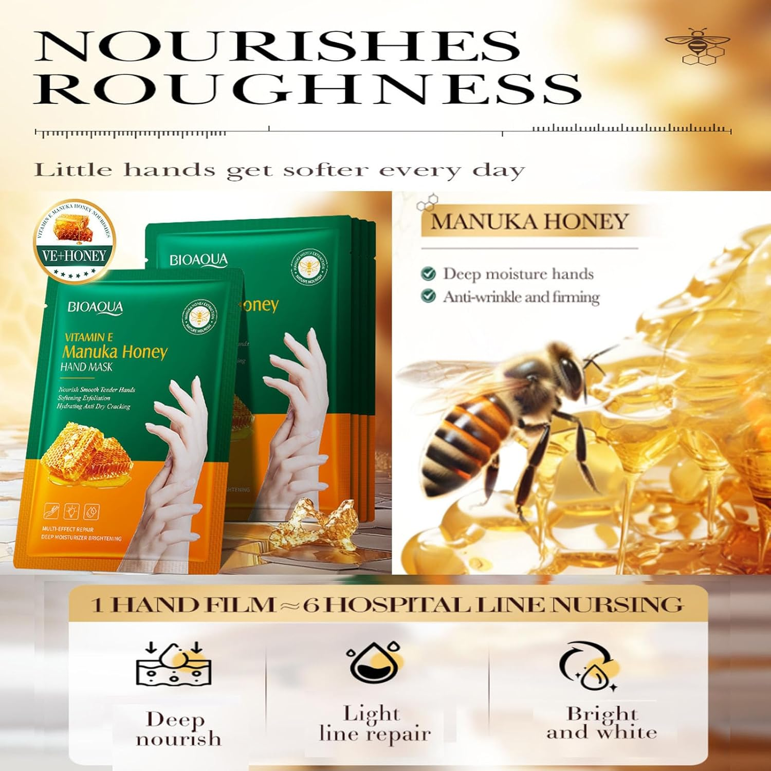 Vitamin E Manuka Honey Hand Mask, Deep Moisturising and Nourishing, 6-Pack image number 1