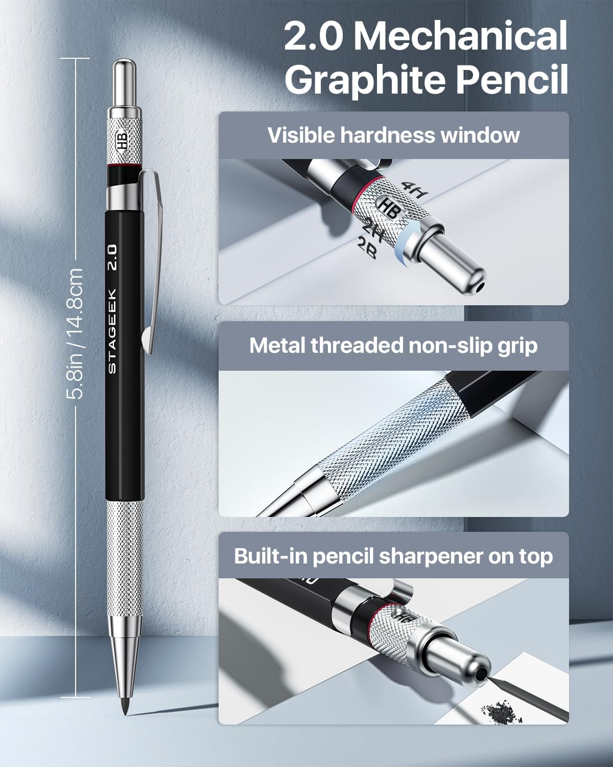 STAGEEK 37PCS Art Mechanical Pencil Set, Drafting Pencil 5 Sizes- 0.3, 0.5, 0.7, 0.9MM & 2PCS 2.0MM Mechanical Drawing Pencils with 492PCS Leads (6B 4B 2B HB 2H 4H Color) for Artist Sketching Drawing image number 4