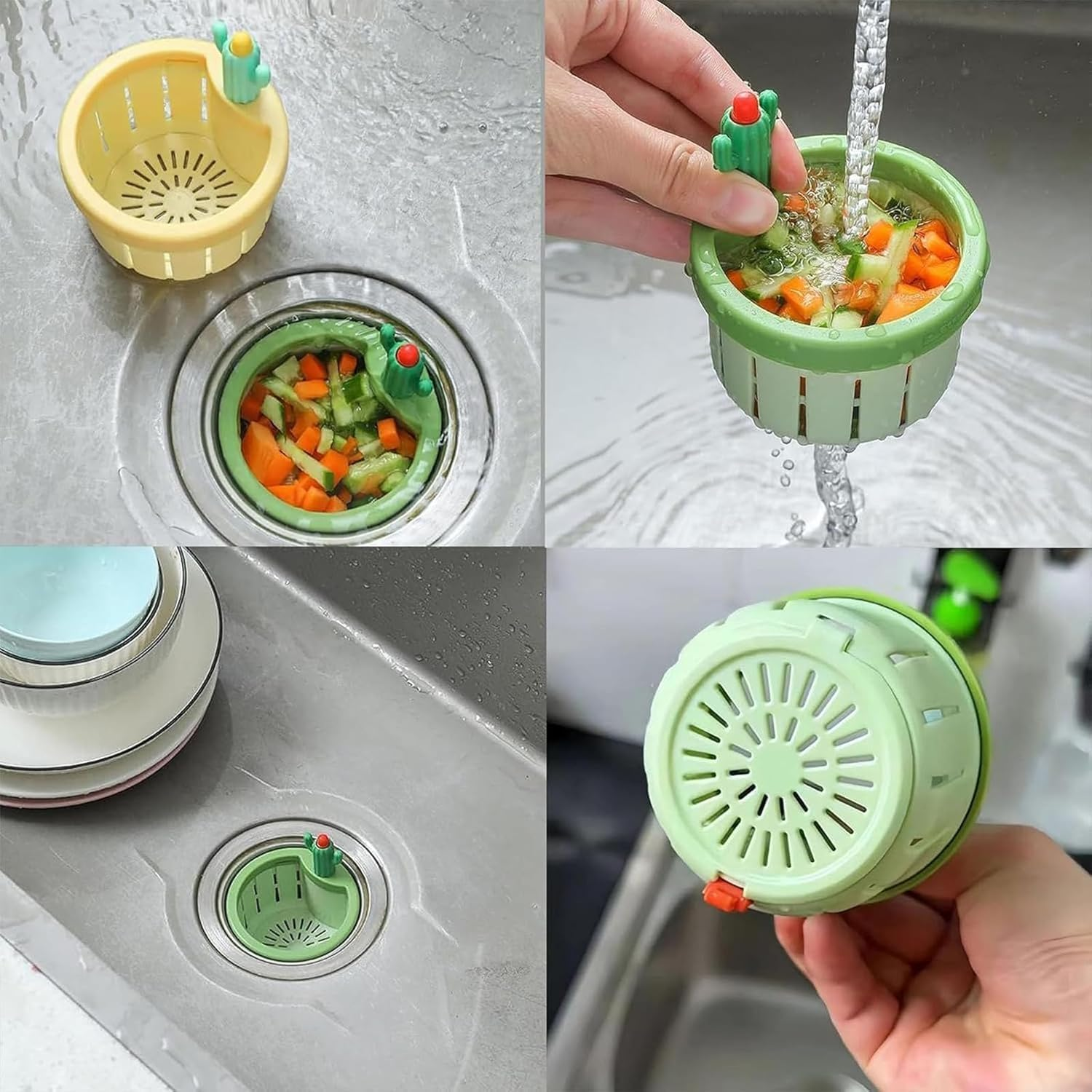 Cactus Kitchen Sink Drain Strainer,2Pcs Cactus Sink Draining Basket Filter Net Lifting Baskets,Multi-Functional Home Use Cactus Sink Draining Basket Filter Net Lifting Basket,Cactus Sink Filter Basket image number 6