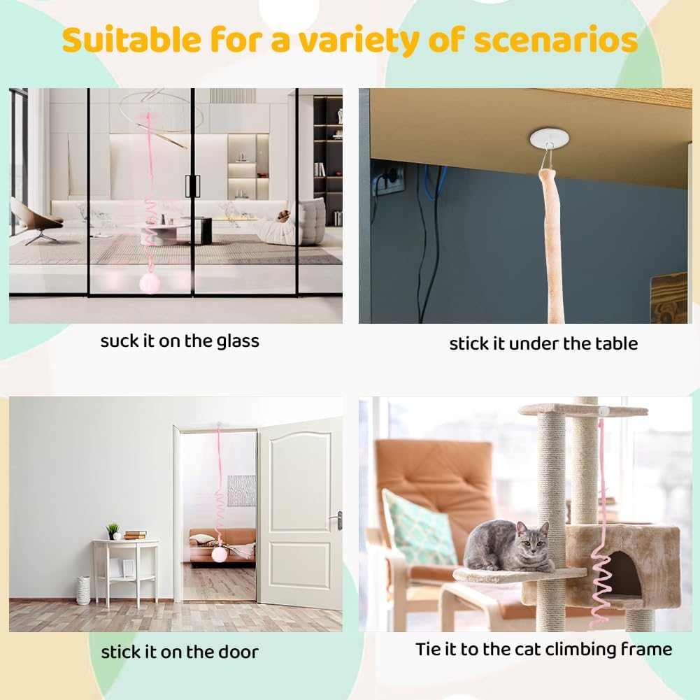 Adiwo Cat Plush Hanging Toy, Pack of 2 Interactive Cat Toys with Bell, Adjustable Retractable Wand, Safe & Durable for Indoor Use image number 4