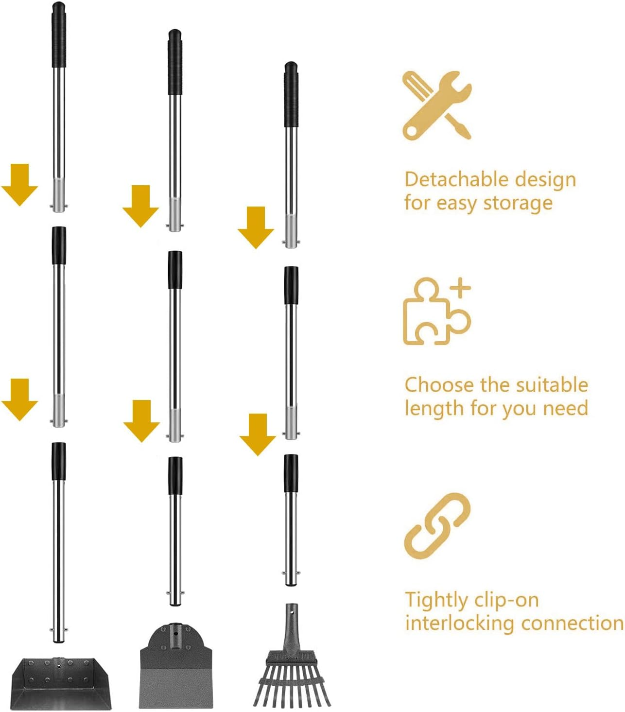 Dog Pooper Scooper Set, Tray Rake, and Spade 3 Pack Poop Scoop Adjustable Long Handle Metal with Tray for Pet Waste Removal,Dirt and Gravel,No Bending Clean up for Small Medium Dogs(Black)