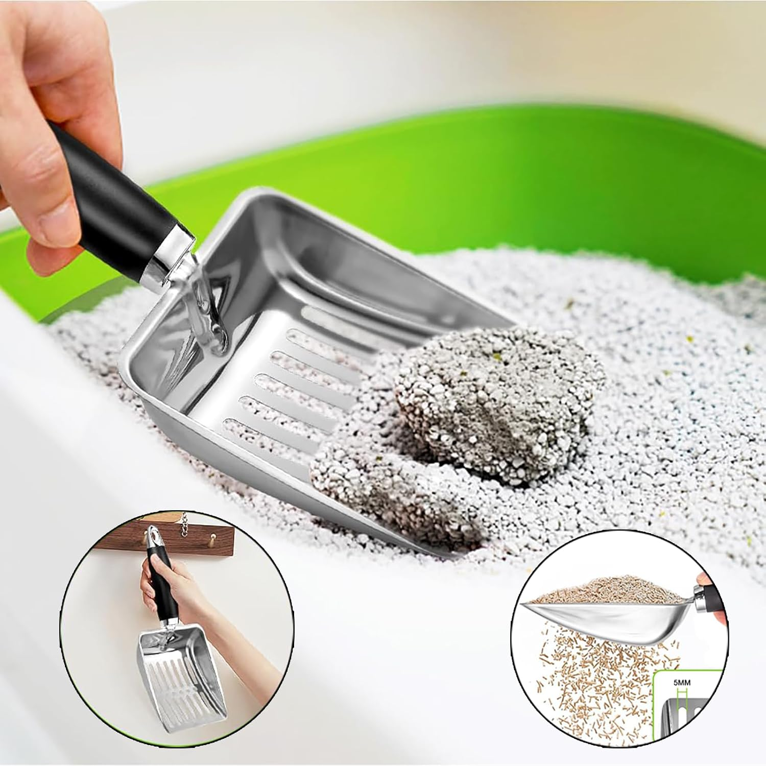 CUBETA Stainless Steel Cat Litter Scoop, Metal Cat Litter Scoop, Kitty Metal Scoop, Sturdy Mesh Scoop for Easy Cleaningfor Litter Pan (Silver Gray) image number 5