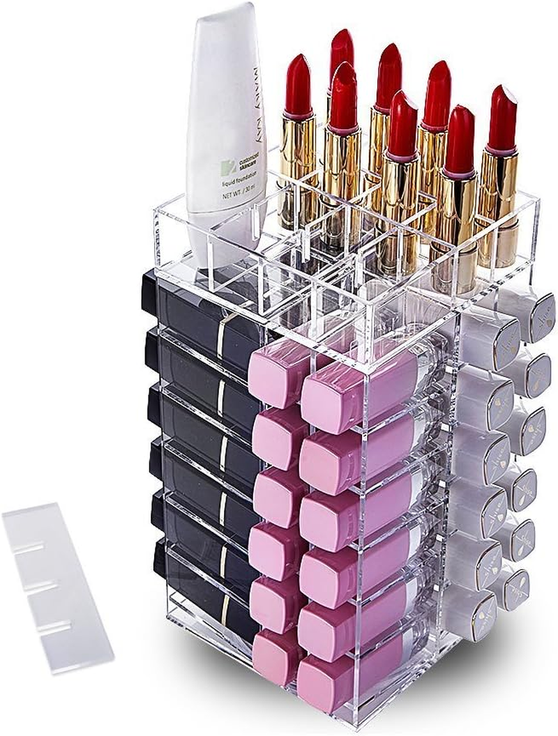 Hblife Acrylic Rotating 64 Lipstick Tower Organiser Spinning Lipstick Tower Lipgloss Holder with Removable Dividers image number 3