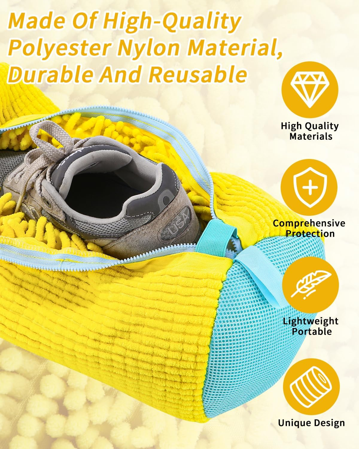 Bixury Shoe Wash Bag, Washing Machine, Shoe Bag, Washing Machine, Pack of 2, Multi Laundry Bag Shoes with 360&deg; Cleaning Fluff, Self-Cleaning Shoes, Washing Bag for Washing Machine and Dryer (Yellow) image number 2