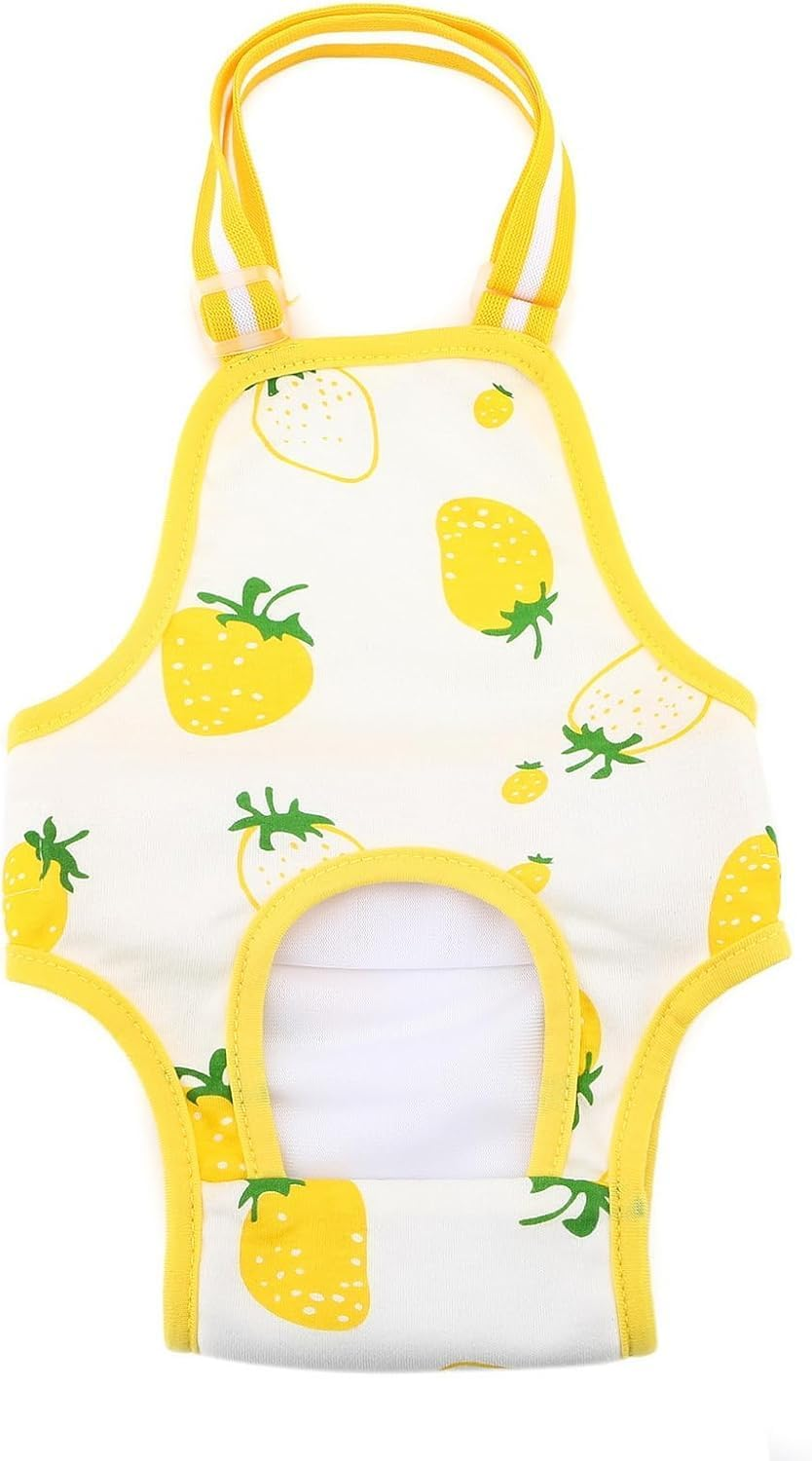 Cute Pet Sanitary Pantie with Adjustable Suspender Washable Reusable Puppy Cute Pet Underwear Diaper Jumpsuits for (S, Yellow Strawberry) image number 4