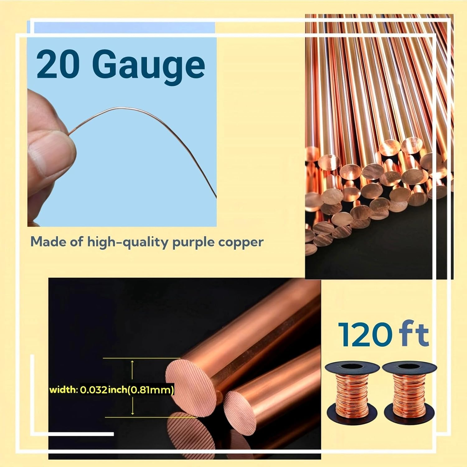 Wlzll 120 Feet 20 Gauge(0.81Mm) 99.9% Pure Soft Copper Wire for Electroculture Gardening, Lants Supplies, Beading,Science Projects,Diy Artwork,Jewelry Making,Craft Pure Bare Copper Wire,2Rolls image number 4