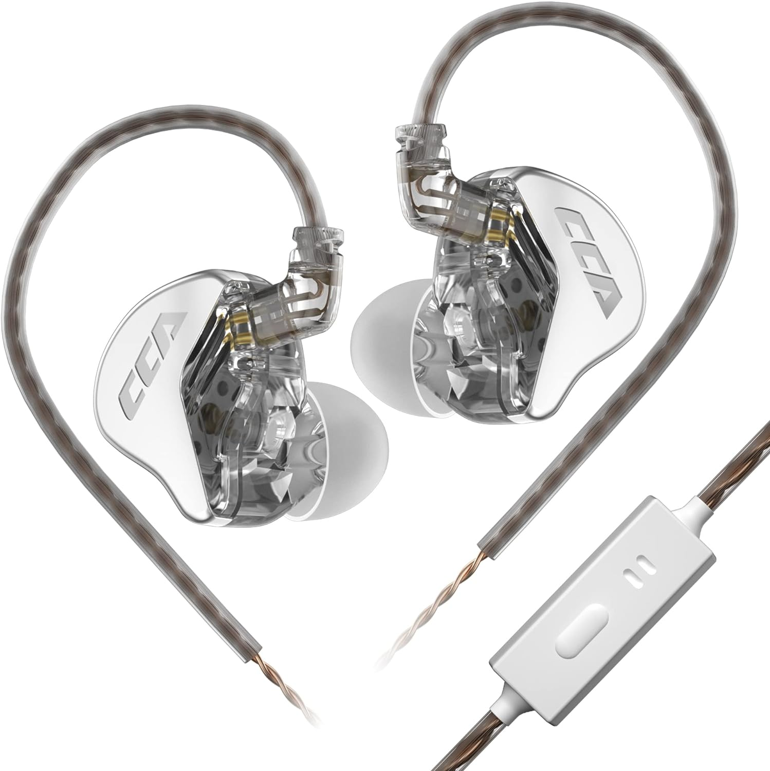 CCA CRA Ultra Thin Diaphragm Dynamic Driver IEM Headphones, Music Bass In-Ear Monitor with Cable, Detachable 2-Pin OFC Cable, Audiophile Singers(White, with Microphone) image number 6