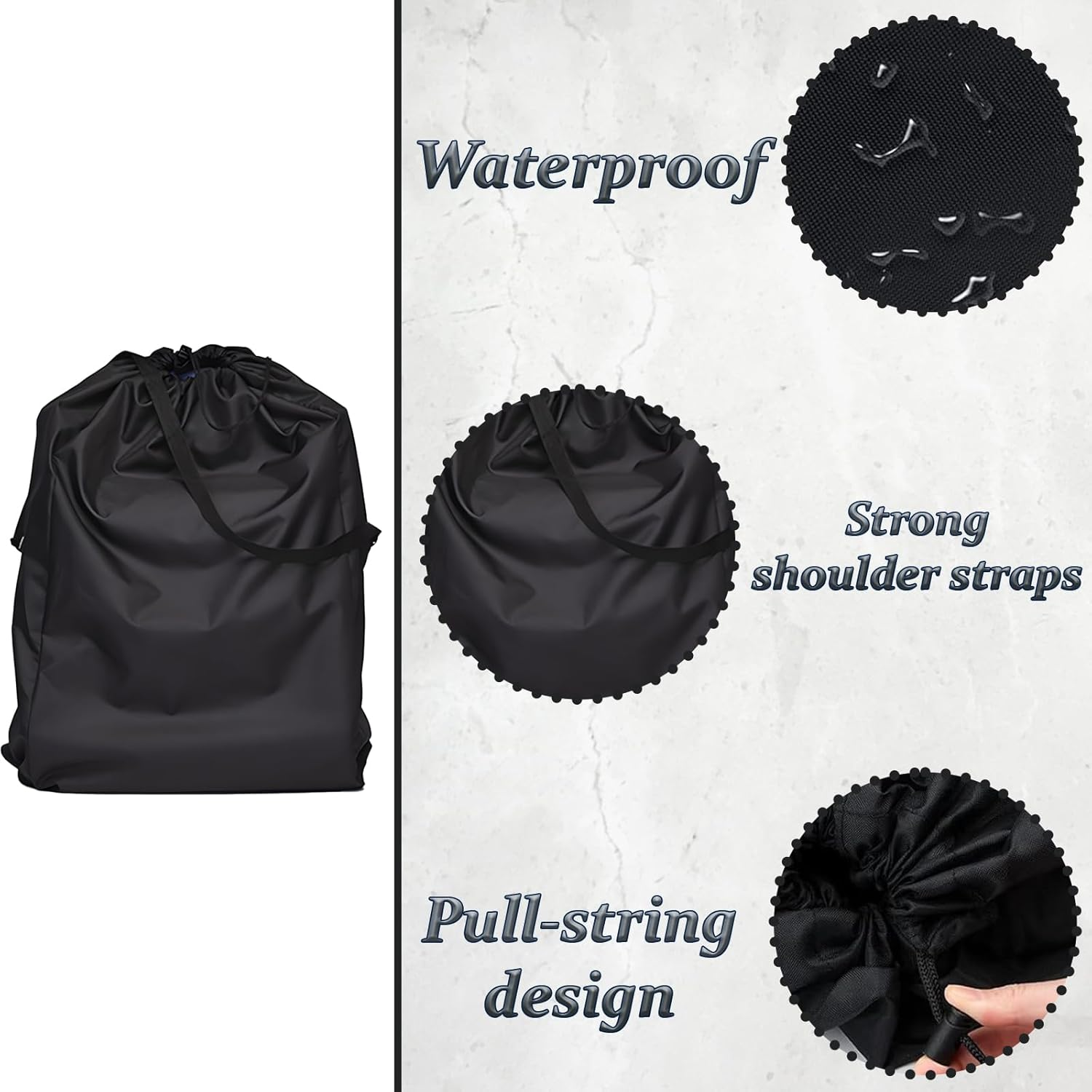 Stroller Bag for Airplane, Foldable Pram Bag for Airplane, 3Pcs Durable Stroller Travel Bag, 52 * 50Cm Portable Stroller Bag,Suitable for Use When Traveling or Going Out (Black)