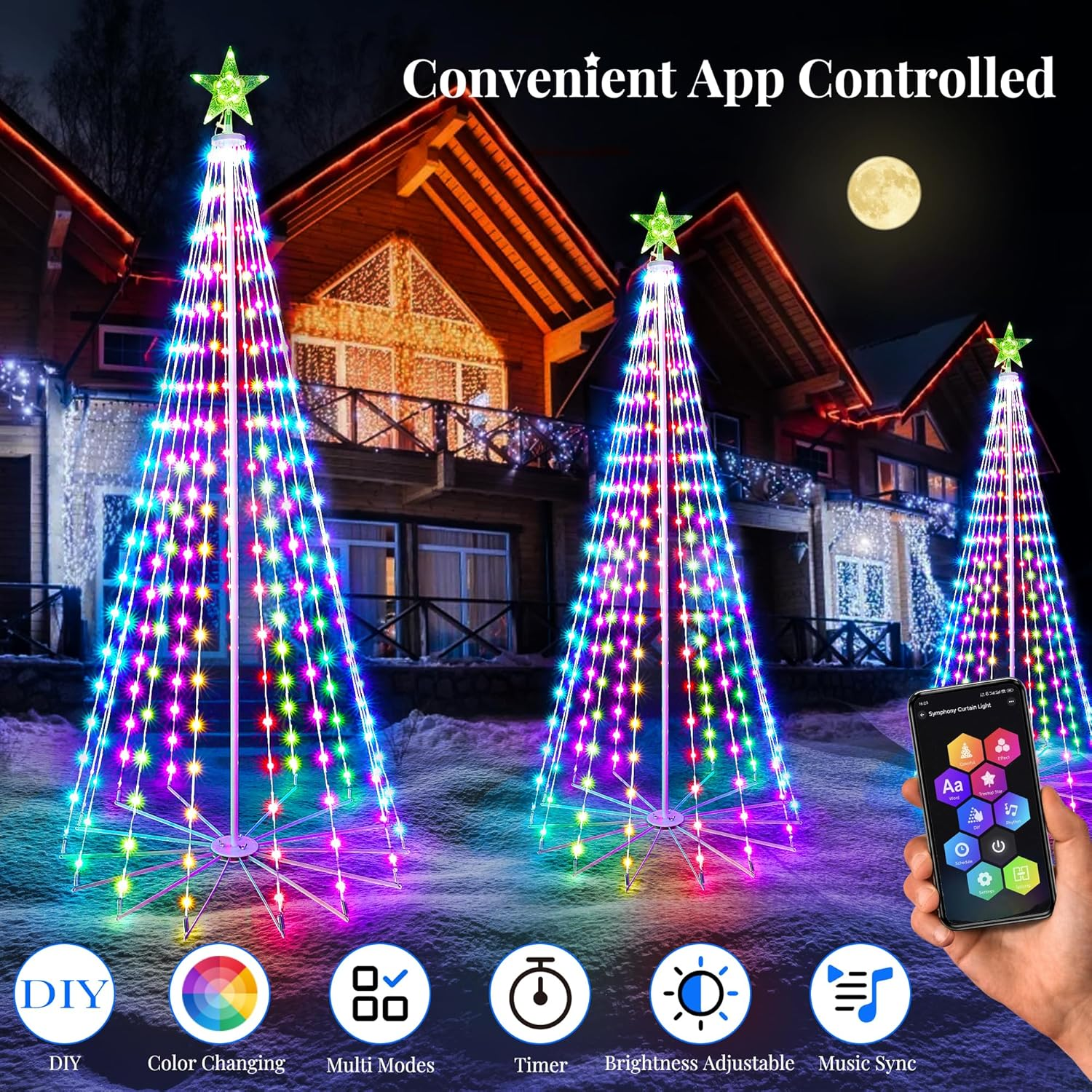 Smart Christmas Tree Lights, 1.88 M 265 Leds Outdoor Cone Shape Christmas Fairy Lights with Star Waterproof 16 Million RGB Colours Christmas Decoration Light for Garden Party Indoor, App image number 3