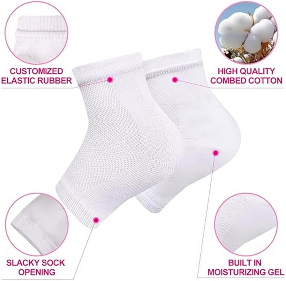 Moisturising Heel Socks for Cracked Heel Treatment, 4 Pairs, Cosy Gel-Lined Sleep Socks for Women image number 3