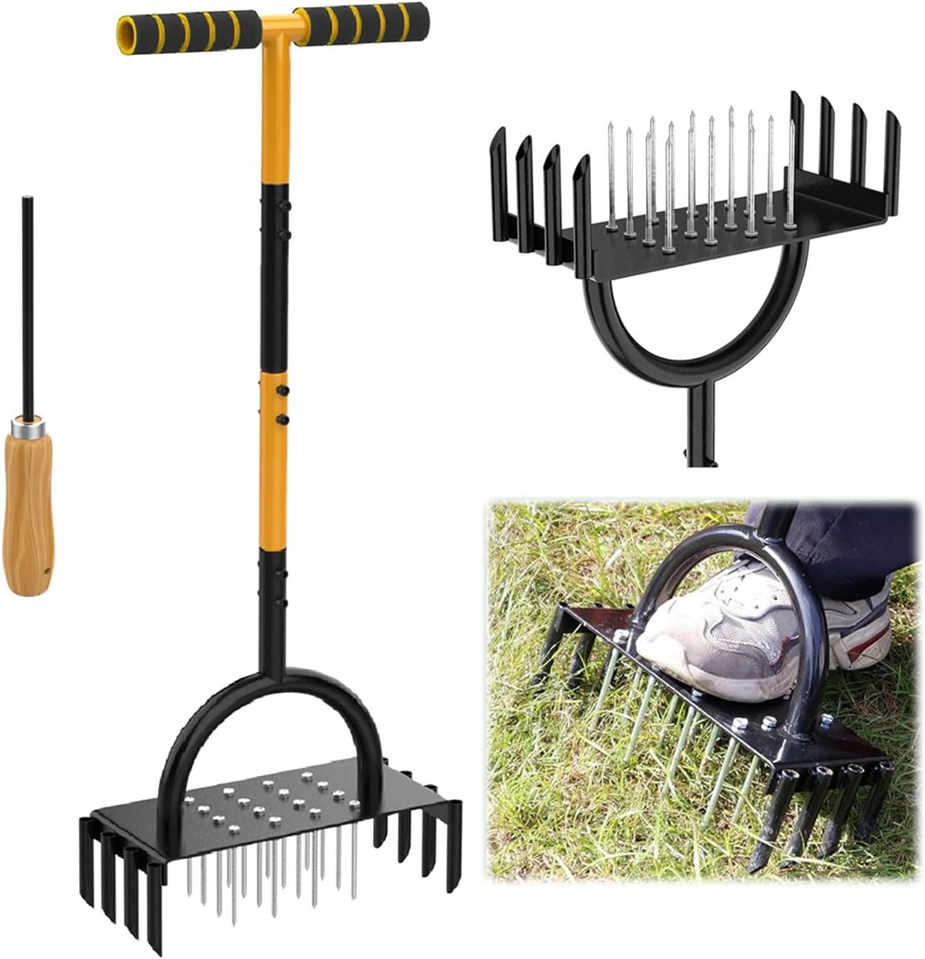 Lawn Aerator Spike Aerating Tool, Updated 38.6" Taller Manual Grass Aerator Tool with 16 Stainless Spikes, Yard Aerator Tool for Compact Soil image number 4