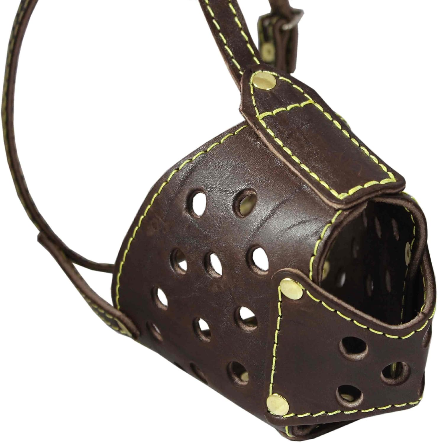 Real Leather Cage Basket Secure Dog Muzzle Brown - Pit Bull, (Circumference 13", Snout Length 3.5")