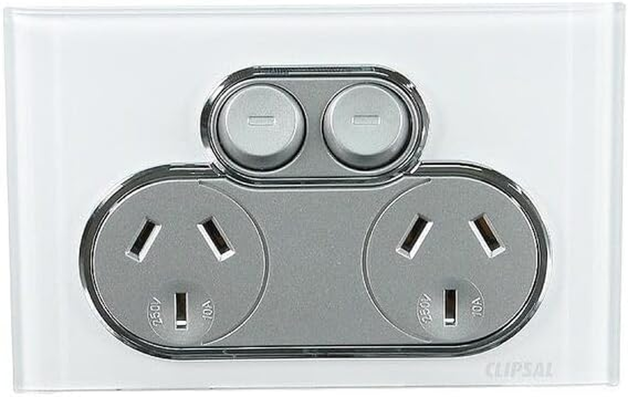Clipsal Saturn 10A 250V Twin Socket Switch, Pure White image number 2