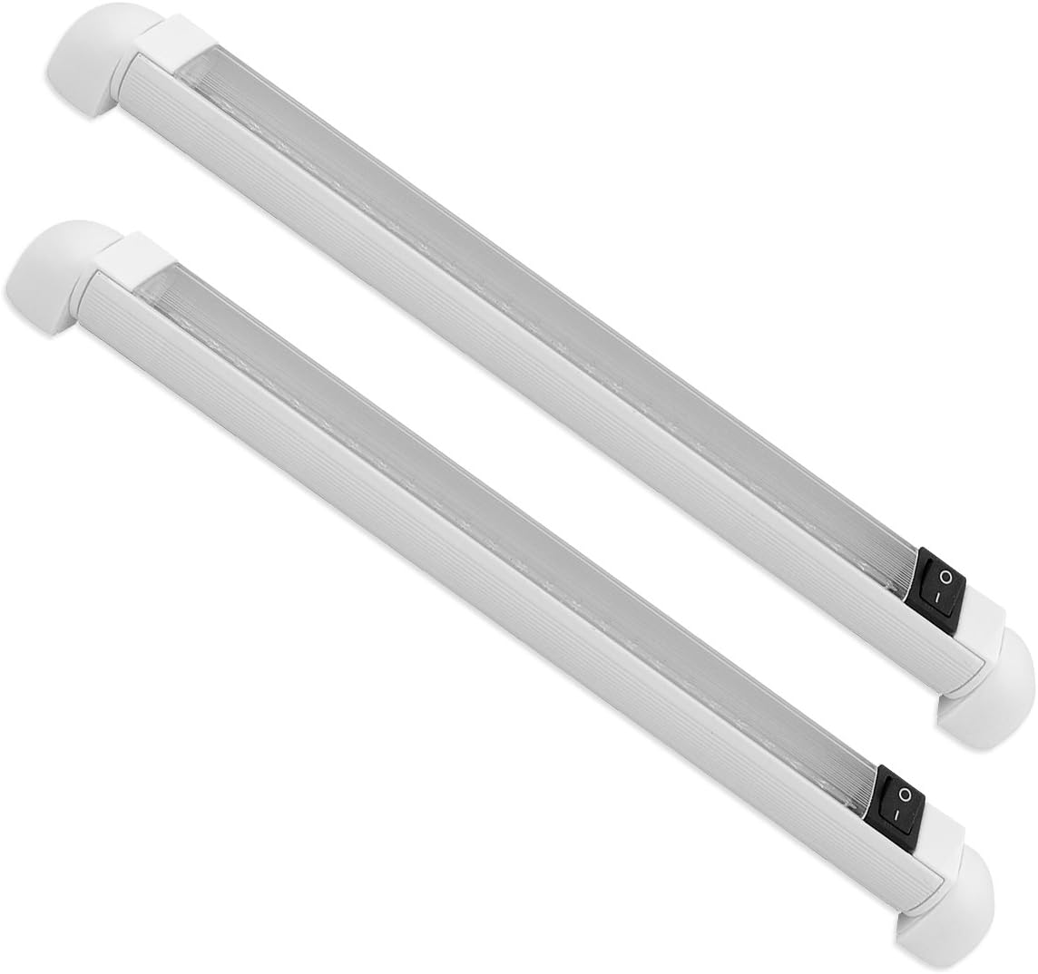 Dream Lighting 12V DC LED Swivel Strip Light under Cabinet Lighting with Switch 140Lumens 298Mm White Aluminum Shell Cool White Rotating Rail Lamps Boat Yacht Caravan Motorhome Campervan Pack of 2 image number 6