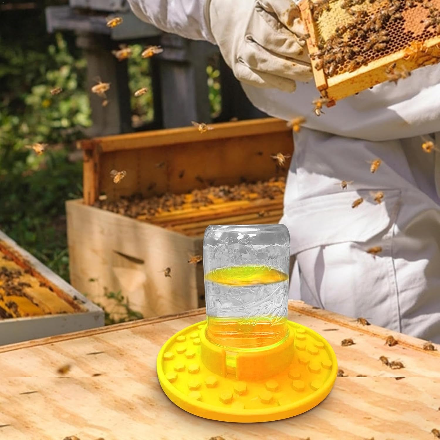 Bee Watering Station Jar, Jar Bee Feeders for Hives | Hive Entrance & Feeder, Honey Bee Feeder, Used to Feed Water or Sugar Syrup, Bee Cups for Thirsty Pollinators image number 3