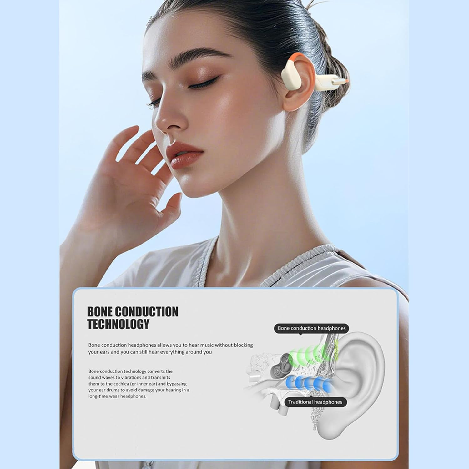 Generic Bone Conduction Headphones, Wireless Open Ear Headphones with HD Stereo Surround, Open Ear Sports Headphone Headset Built in 32G Memory for Running Cycling Workout image number 1