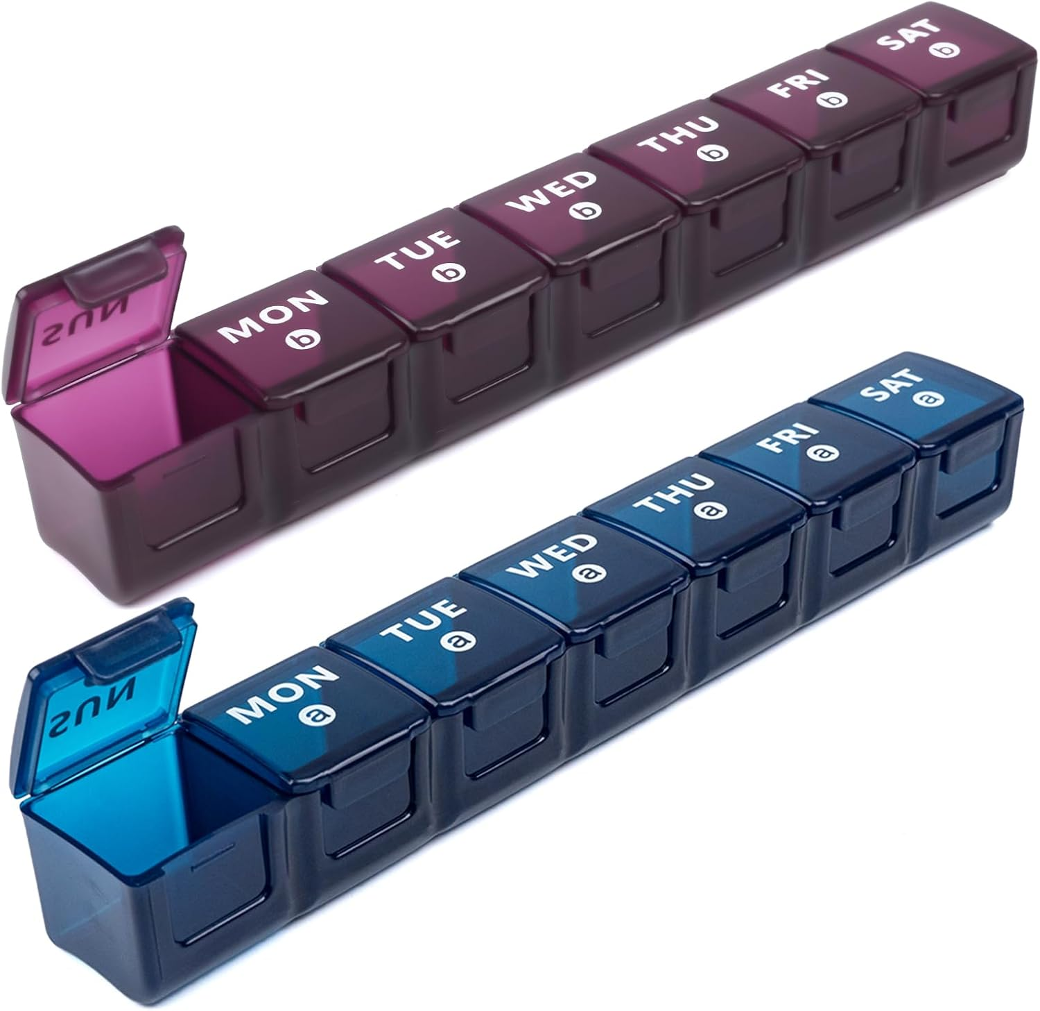 Weekly Extra Large Pill Organiser for Travel 2Pack, 2Week Pill Boxes and Organizer,Big Compartments Pill Case,7Day XL Medication Organiser Dispenser for Fish Oils Vitamin Holder Supplement (Blue,Purple) image number 5