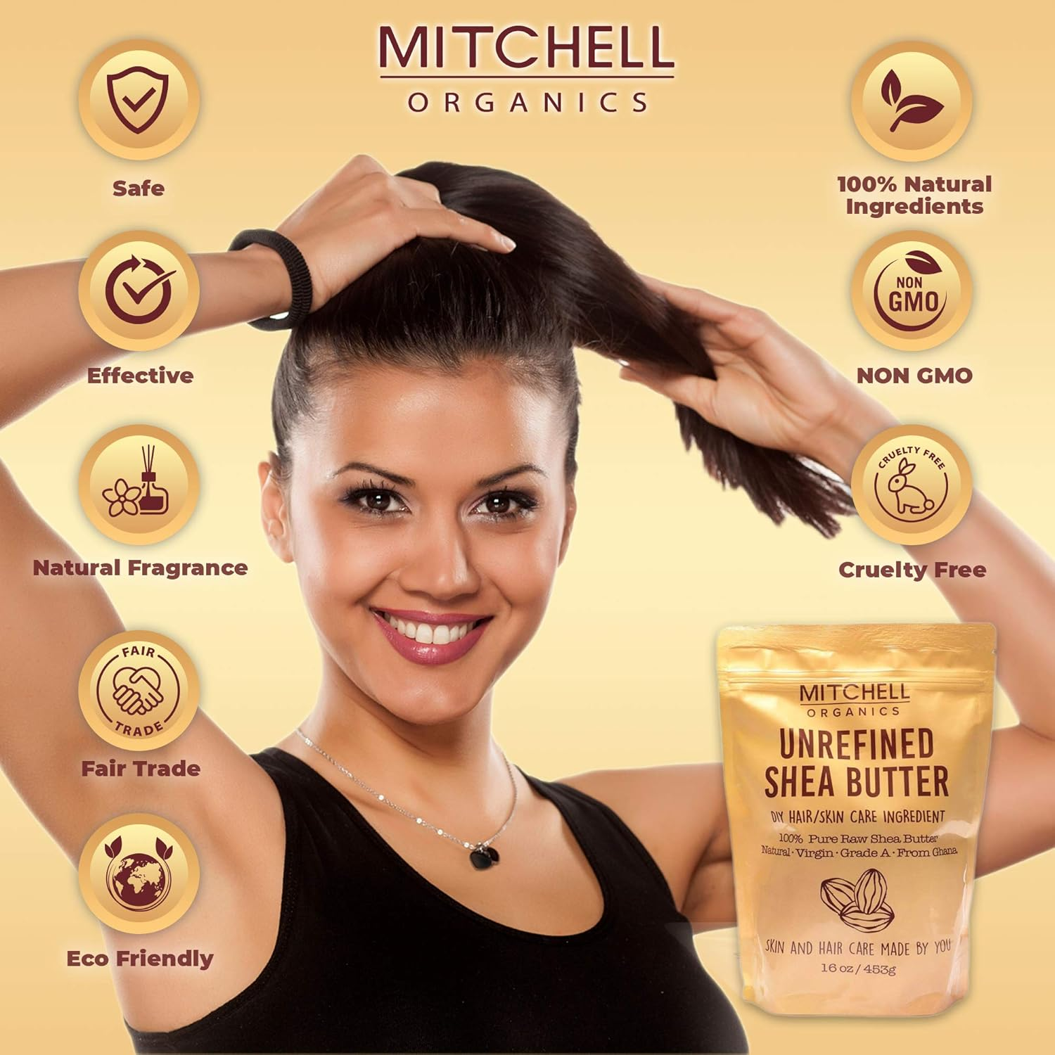 Mitchell Organics Unrefined Shea Butter Bar 16Oz' Specified Cannot Be Used as It Conflicts with the Value 'Mitchell Organics, Unrefined African Shea Butter | 16 Oz / 455 G | Pure Body Butter, for Dry Skin, Effective on Stretch Marks, Grade a | for All Skin Types image number 1