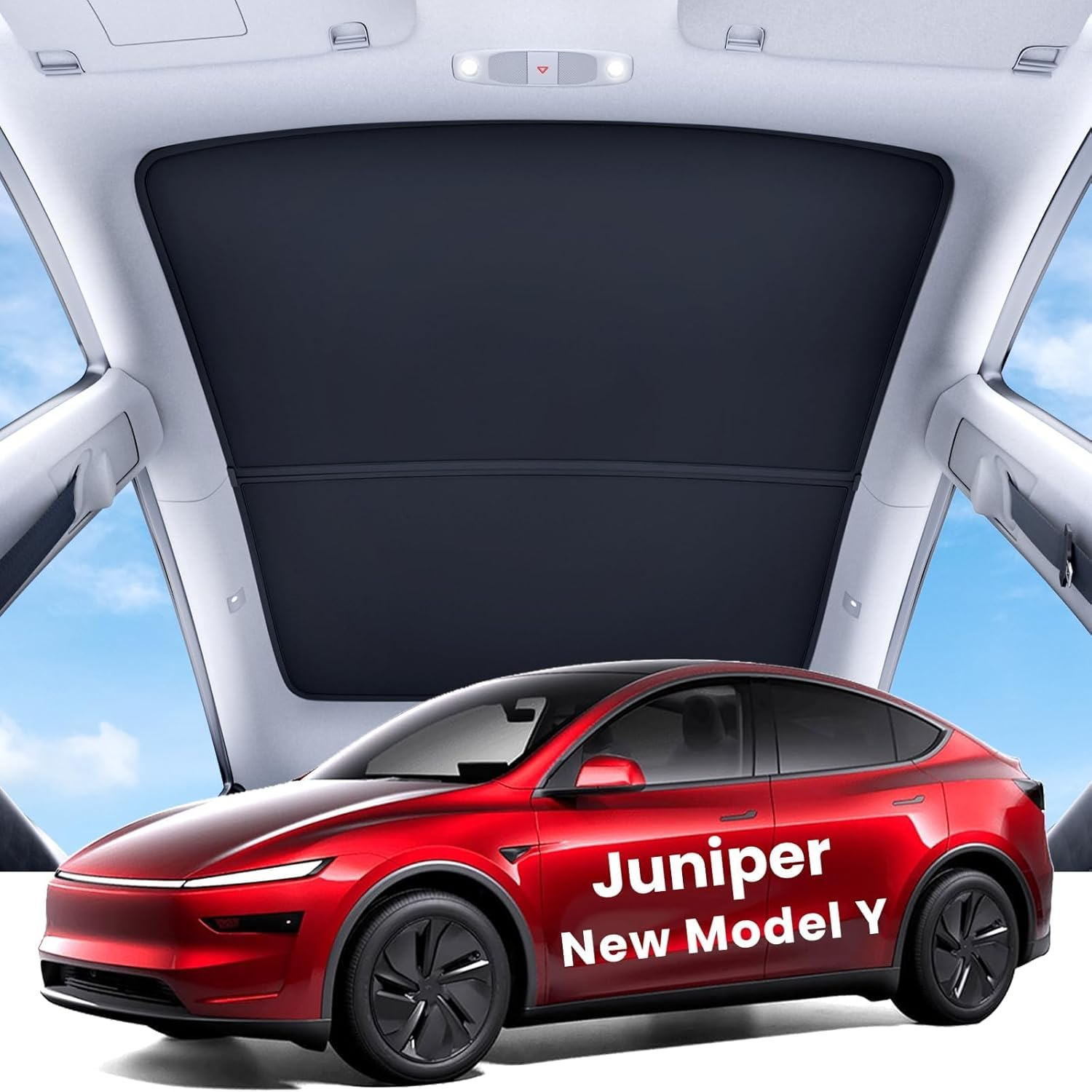 2025 Tesla New Model Y Juniper Sunshade Roof [No Gaps, No-Sagging] Magnetic-Mid Design Tesla Y Must-Have Accessories Heat Insulation Foldable Glass Shade for New Model Y Only, Beige Gray (Beige Gray)