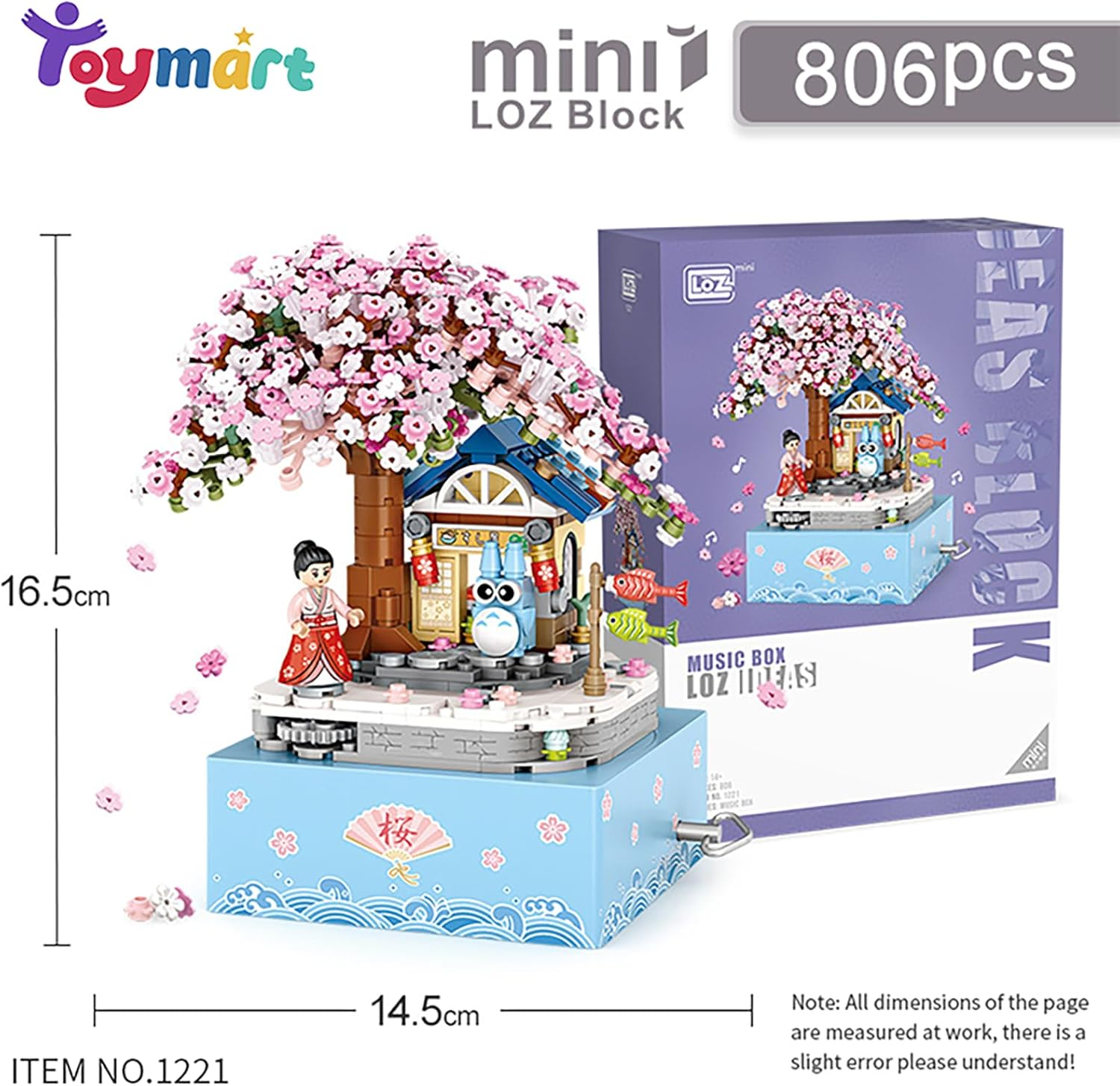 Mini Brick Sakura Music Box with Rotating Display, Sakura Music Box Building Blocks Set &ndash; 806Pcs Mini Brick DIY Cherry Blossom Tree Kit for Adults & Kids, Rotating Display Model Gift image number 1