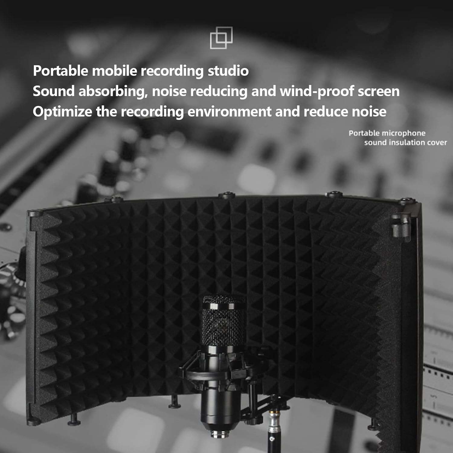 Professional Studio Recording Microphone Isolation Shield, Foldable Mic Sound Absorbing Foam Reflector for Blue and Any Condenser Microphone Recording Equipment