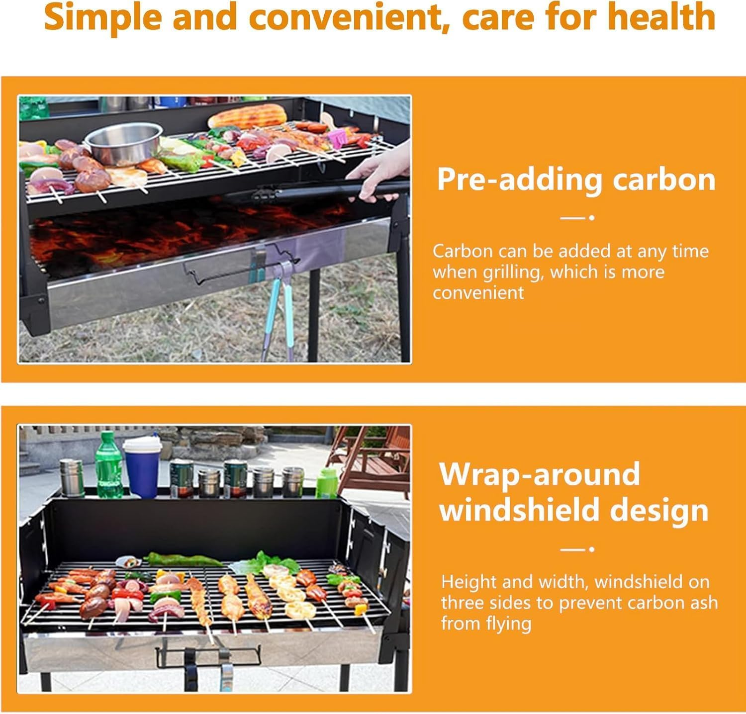 Foldable Portable Charcoal Grill, Large Outdoor BBQ Grill with 3 Adjustable Heights, Detachable Charcoal Grill with Stand for Garden Picnic Outdoor Cooking image number 6