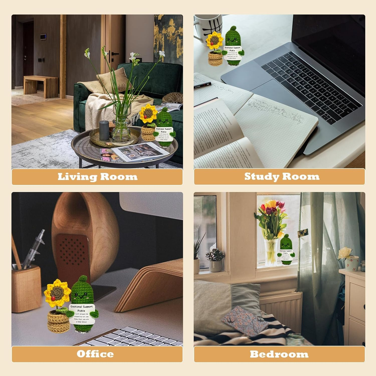 2PCS Positive Mini Potato Funny Gifts, Emotional Support Sunflower Pot Desk Decoration Crochet Birthday Gifts for Children Women Mom Best Friend (Sunflower & Bitter Gourd)