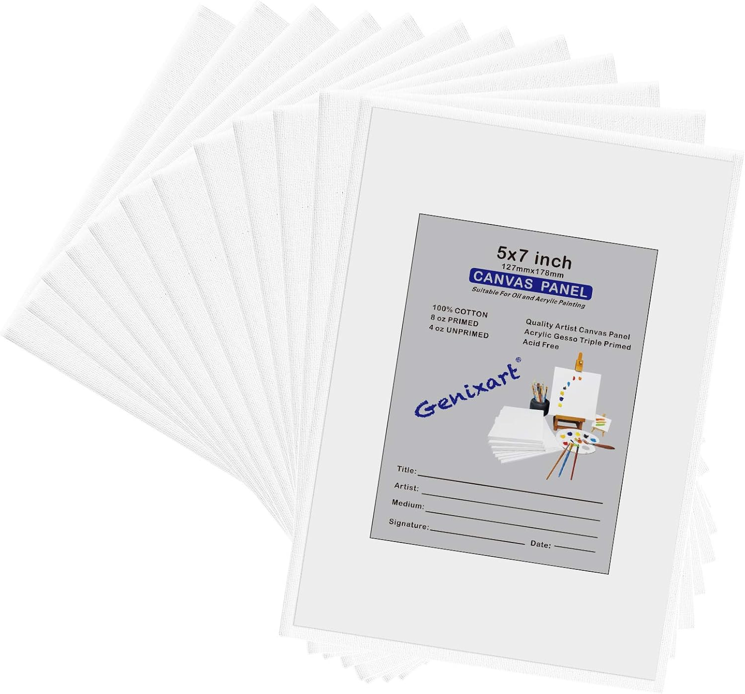 Genixart Canvas Panels for Painting, 100% Cotton, Professional Artist Quality Acid Free Primed Canvas Boards for Oil & Acrylic Painting. (13X18Cm / 5"X7" -6Pcs) image number 3