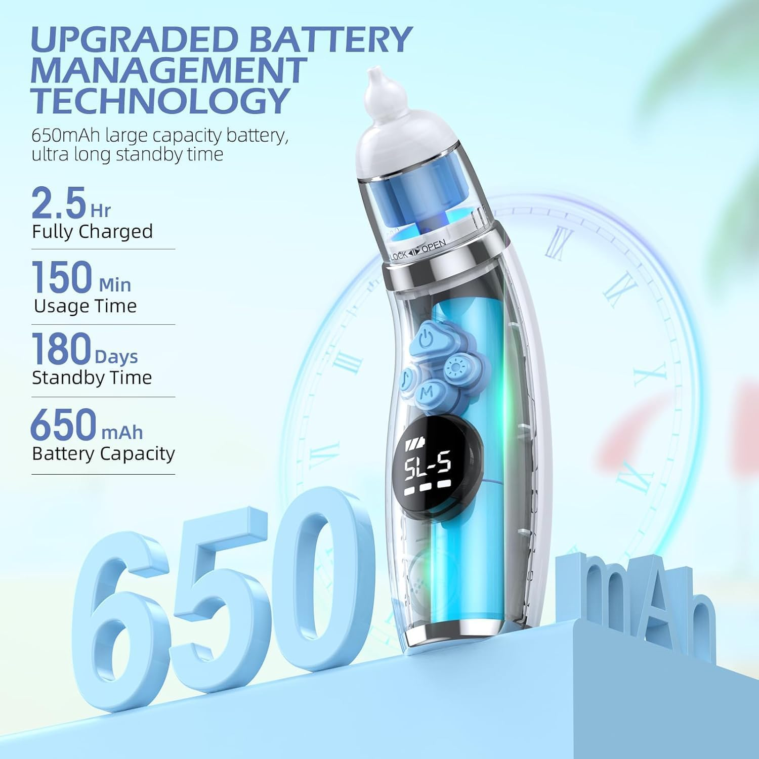 Nasal Aspirator for Baby, Electric Baby Nose Sucker with 5 Levels Suction, Automatic Nose Cleaner with 3 Silicone Tips, Nose Aspirator with Music Soothing Function & Light image number 2