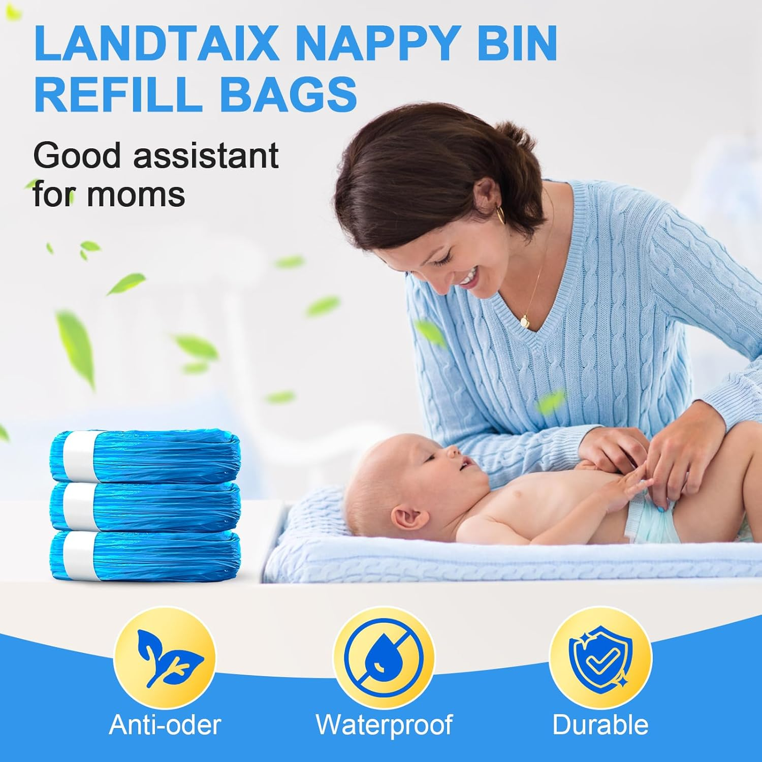 Landtaix Nappy Bin Refill Bags 12-Pack Compatible with Tommee Tippee Twist and Click Refill for All Models Bins,Powerful Odor Lock Nappy Bags Disposable Newborn Baby Diaper Pail Liner Plant Scented image number 3