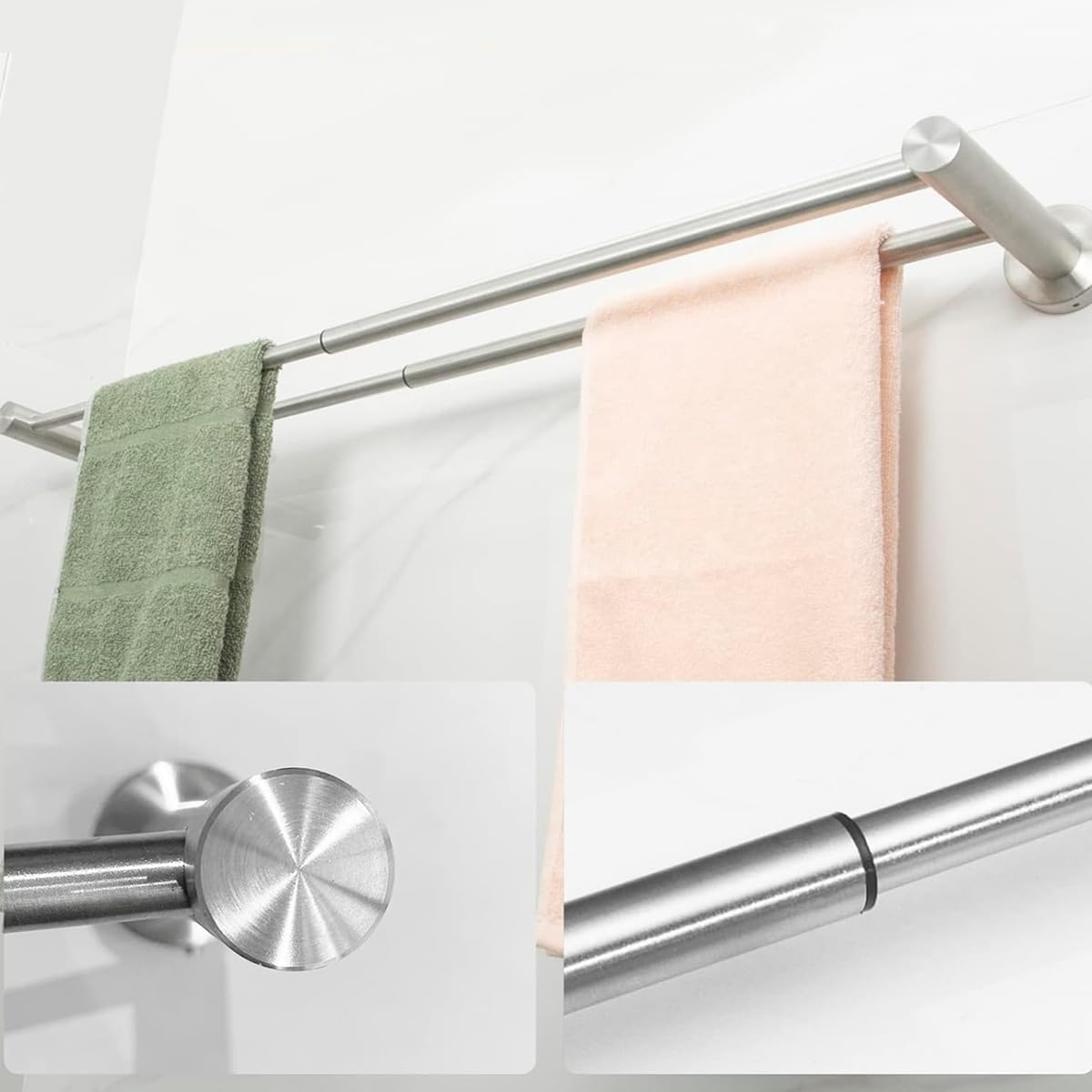 Frafuo Adjustable 40 to 70 Cm Double Bath Towel Bar for Bathroom SUS304 Stainless Steel Towel Holder-Wall Mount with Screws Towel Bar-Retractable Towel Bar Rod Rack Hotel Style(Polish)