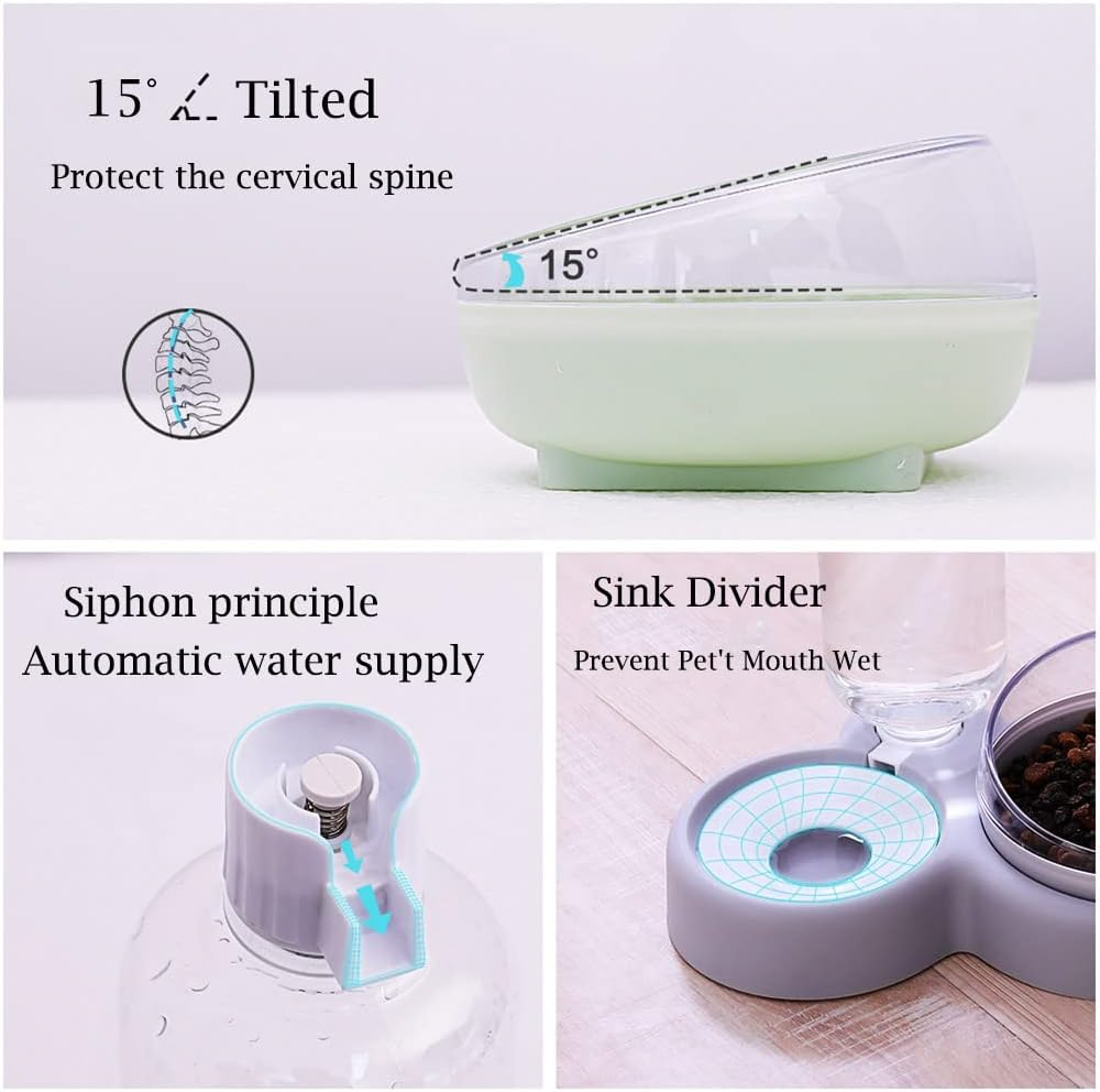 Raised Cat Bowls, 15&deg; Tilted Cat Puppy Food and Water Bowl Set with Automatic Water Dispenser Bottle Cat Dish for Cat Small Medium Dogs/61 image number 6