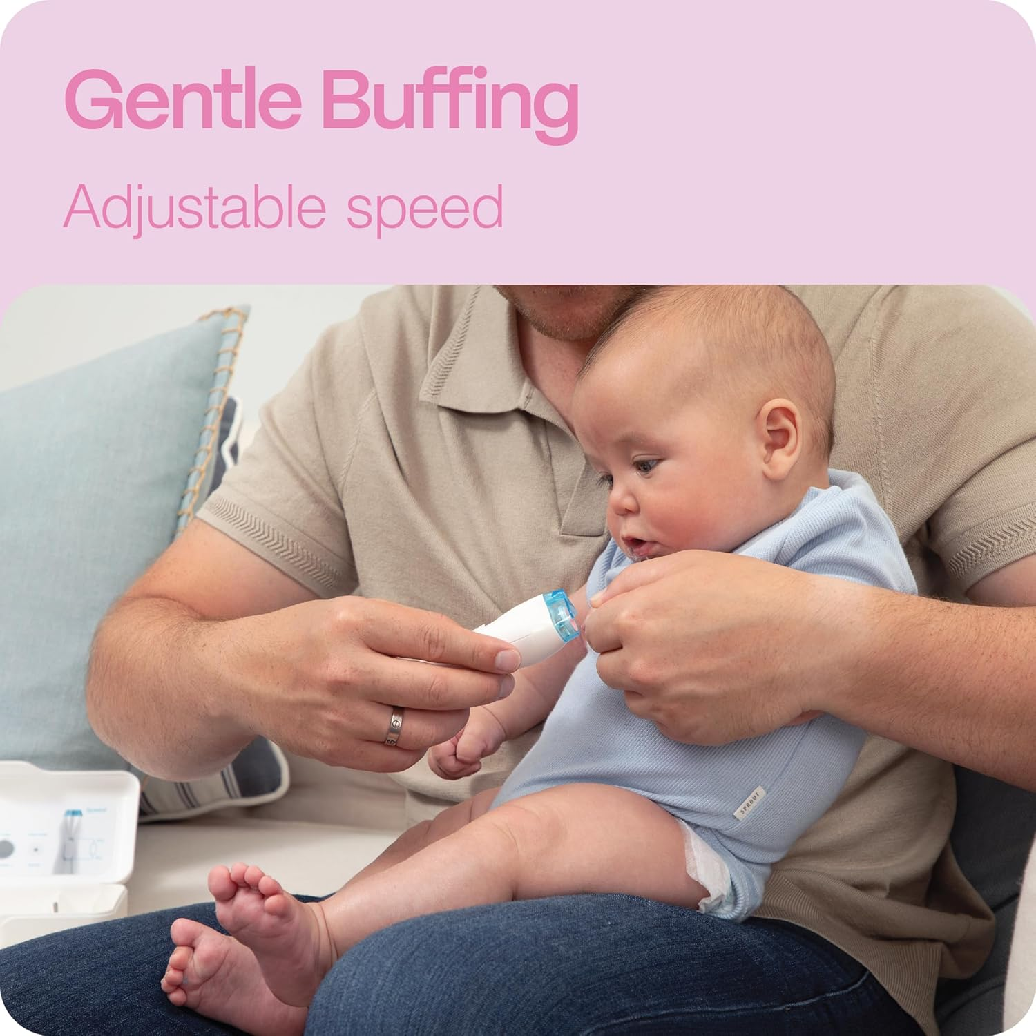 Perma Electric Baby Nail Buffer, Gentle Filing Heads for Newborns to Toddlers, Quiet Adjustable Speeds, Ergonomic Grip, Safe Nail Smoothing, Includes Compact Storage Case image number 3