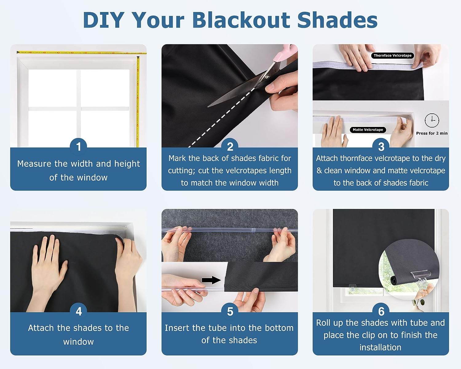 Lazblinds 100% Blackout Roller Shades, No Tools No Drill Cordless Blinds for Windows, Thermal Insulated UV Protection Privacy Window Shades for Bedroom (36''W X 72''H, Grey) image number 6