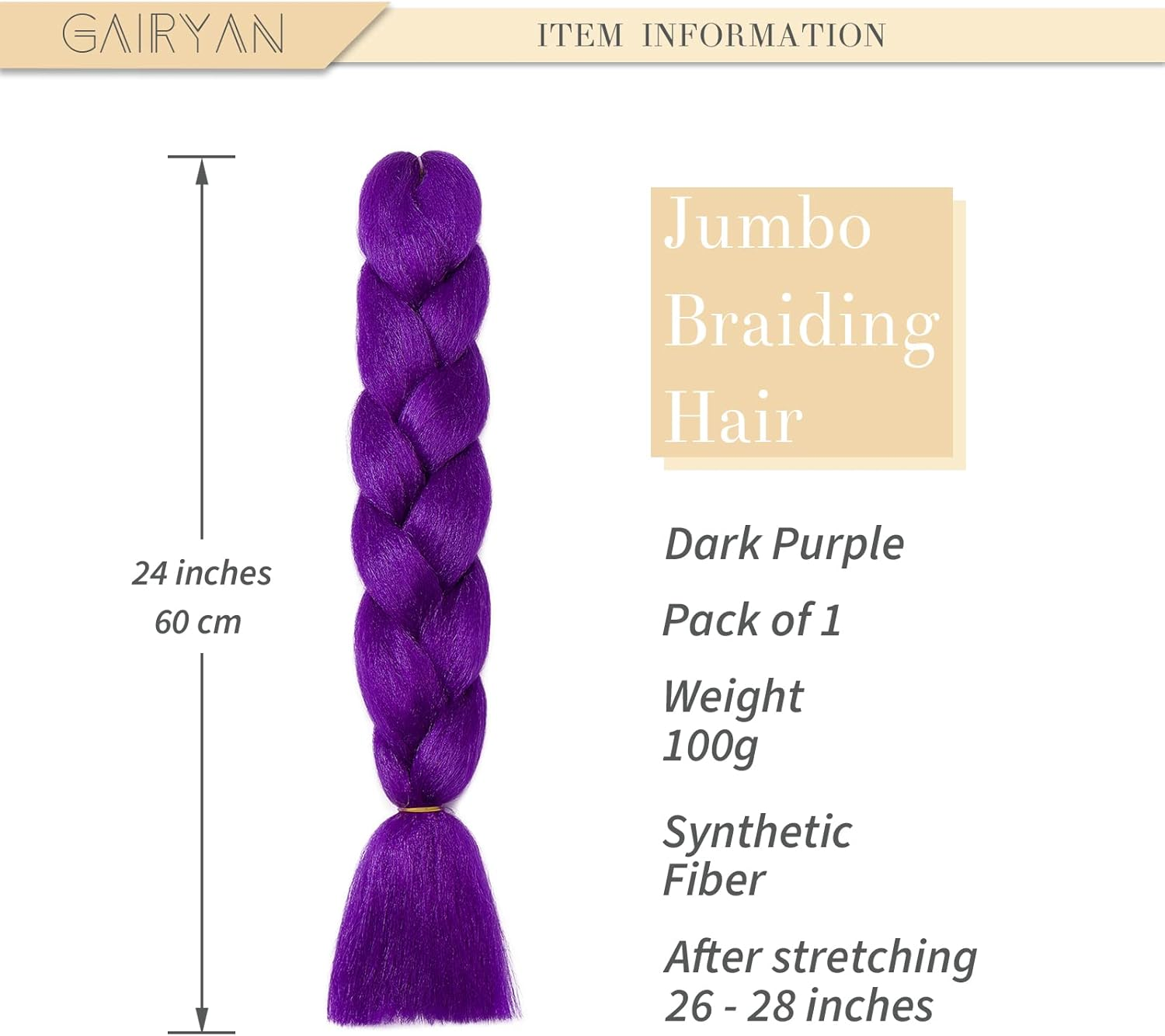 Gairyan Jumbo Braids Extensions Braiding Synthetic Hair for Braiding Hair 1 Piece 100 G Braiding Hair Extensions 60 Cm Ombre Synthetic Braids Afro Hair for Box Crochet Braids (Dark Purple) image number 7