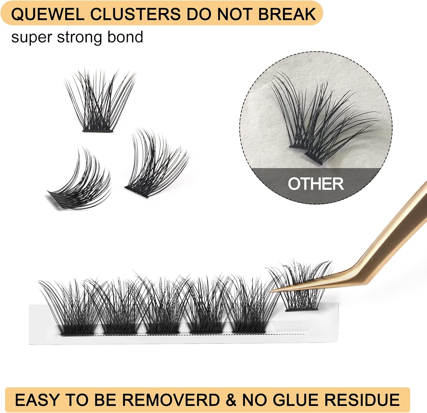 QUEWEL Cluster Lashes 72 Pcs Wide Stem Individual Lashes D Curl 8-16Mm Length DIY Eyelash Extension False Eyelashes Natural&Mega Styles Soft for Personal Makeup Use at Home (Mega-D-Mix8-16)