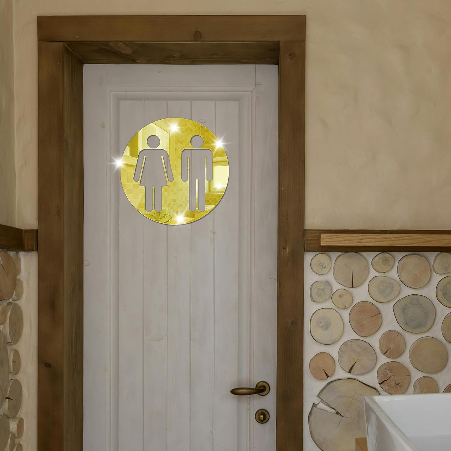 All Gender Restroom Sign Peel and Stick, Acrylic Mirror Sticker Gender Neutral Bathroom Signs Wall Decor Decal, Vinyl Unisex Bathroom Door Sign, Men and Women Toilet Sign for Home, Silver image number 1