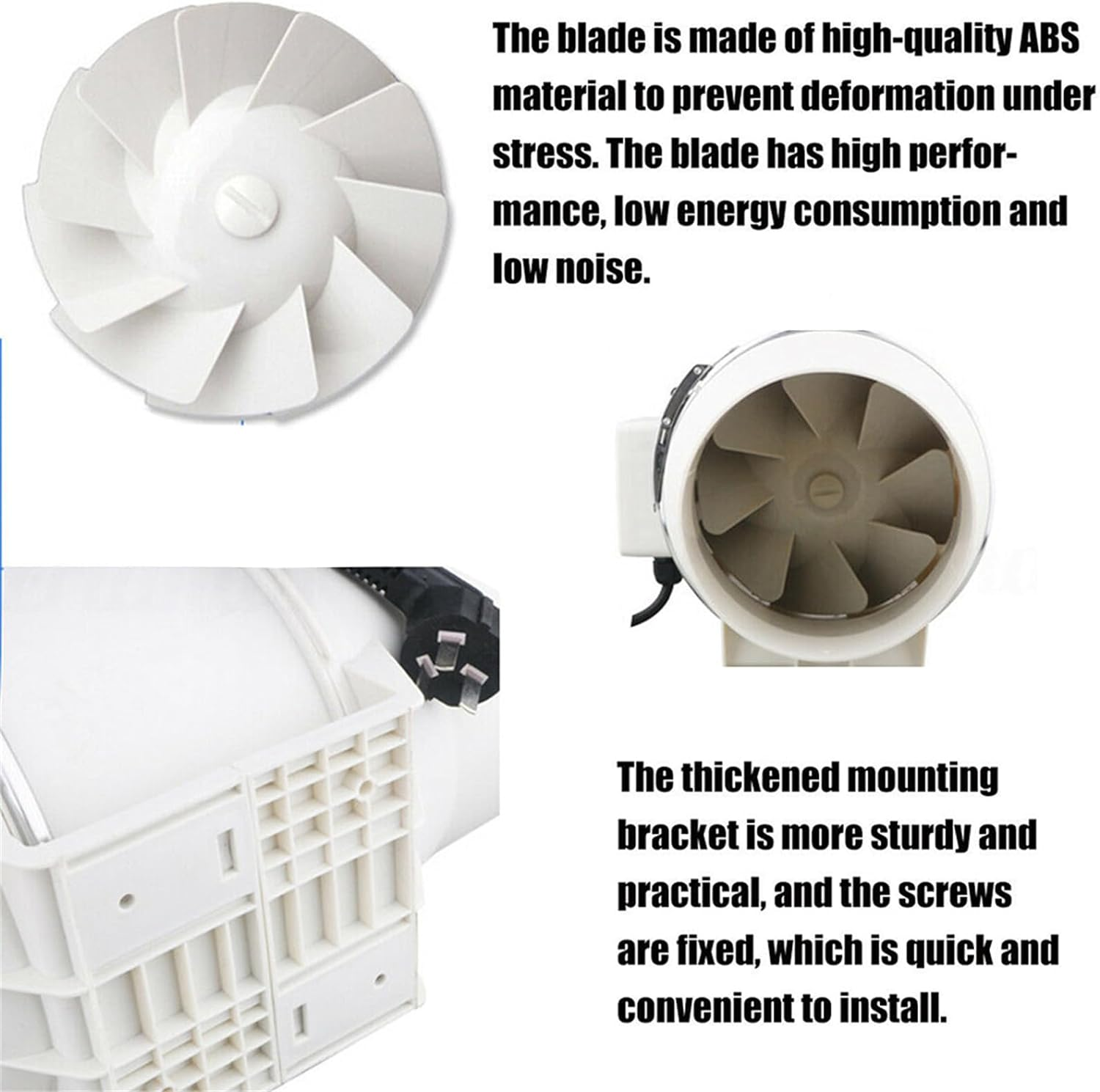 6" Inline Duct Fan Pre-Wired Exhaust Fan,Ventilation Fan Hydroponic Inline Exhaust Industrial Vent Silent Fan Extractor Duct for Grow Tents/Hydroponics/Booster Smoke Moving White Immutable Speed image number 5