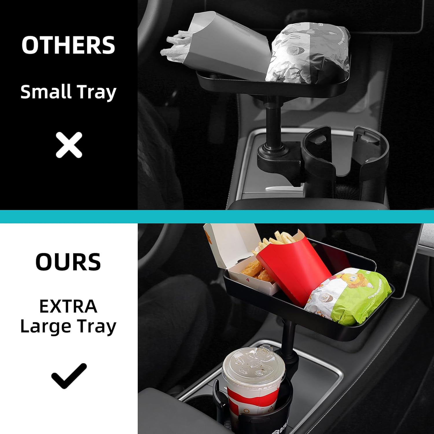 DYLEN Car Cup Holder Expander, 24Cm Detachable Car Food Tray Table for Eating, Cup Holder Expander Adapter for Car, Road Trip Essentials Fits Large Drink Bottles 500-1500 ML (7.1-10.7 CM) image number 4