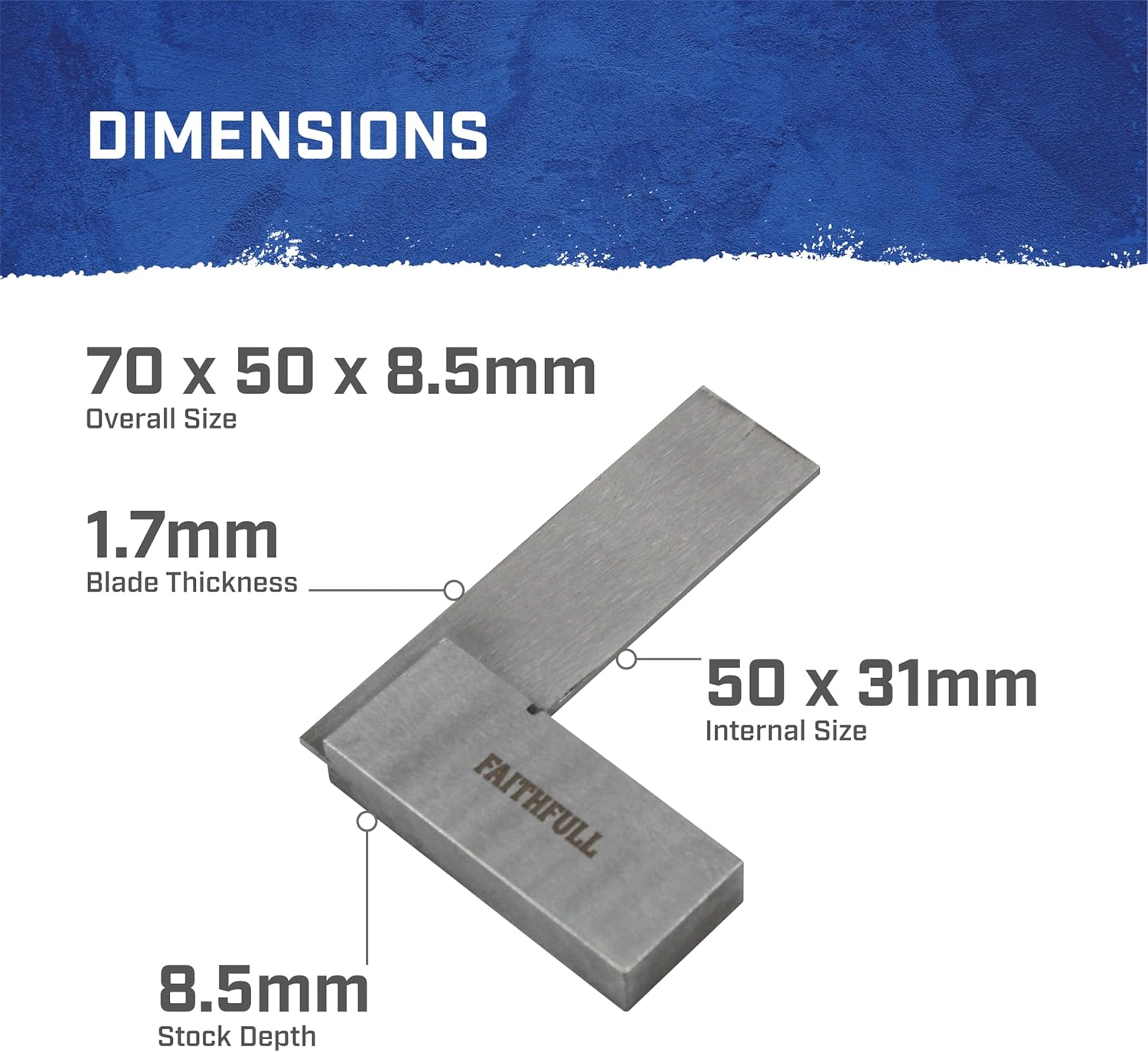 Faithfull Engineers Steel Try Square 50Mm (2In) &ndash; Precision Ground, Hardened Steel Blade, Accurate Marking, Measuring & Layout Tool for Metalworking & Woodworking image number 3