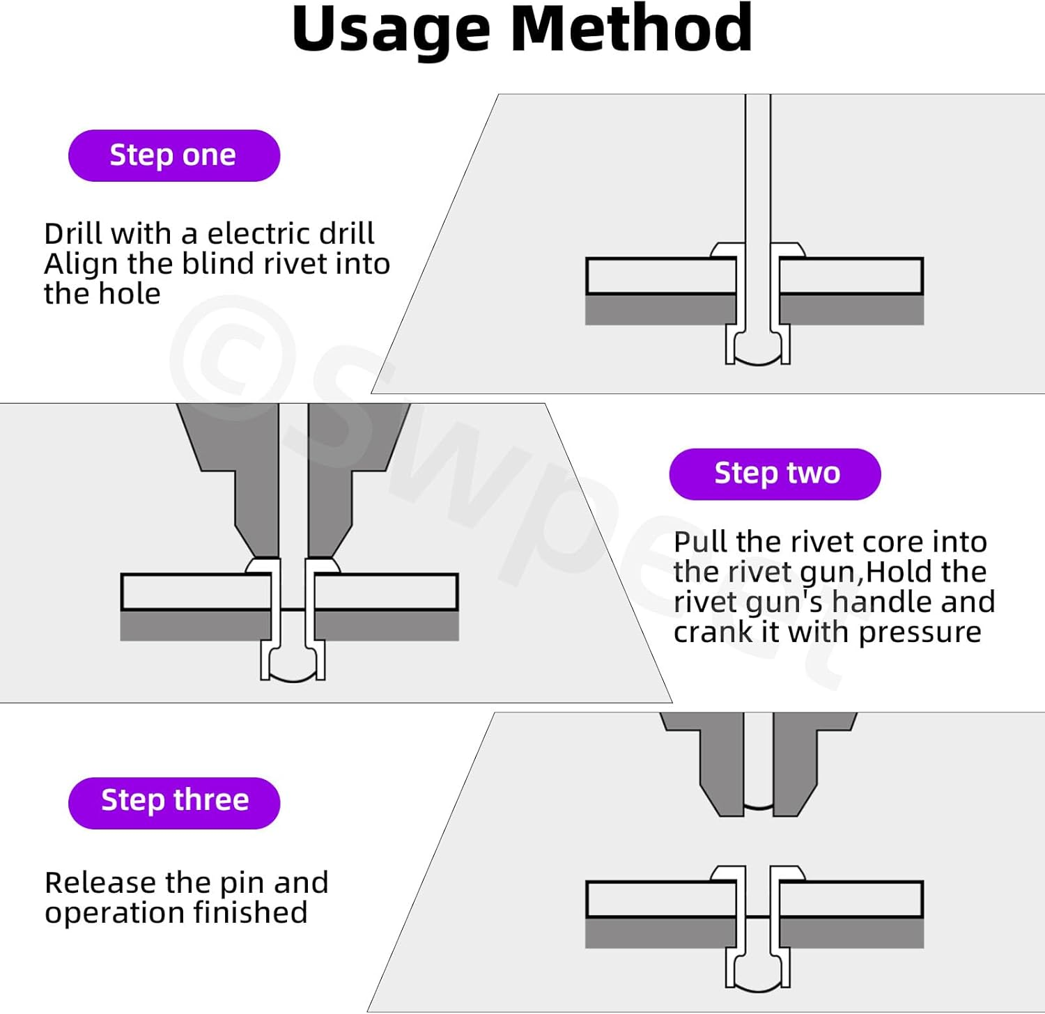 Swpeet 130Pcs 7 Sizes Red Large Flange Aluminum Blind Rivets Assortment Kit, Blind Pop Rivets Aluminum Grip and Steel Mandrel Blind Rivets for Metal, Furniture, Automotive - Red image number 5