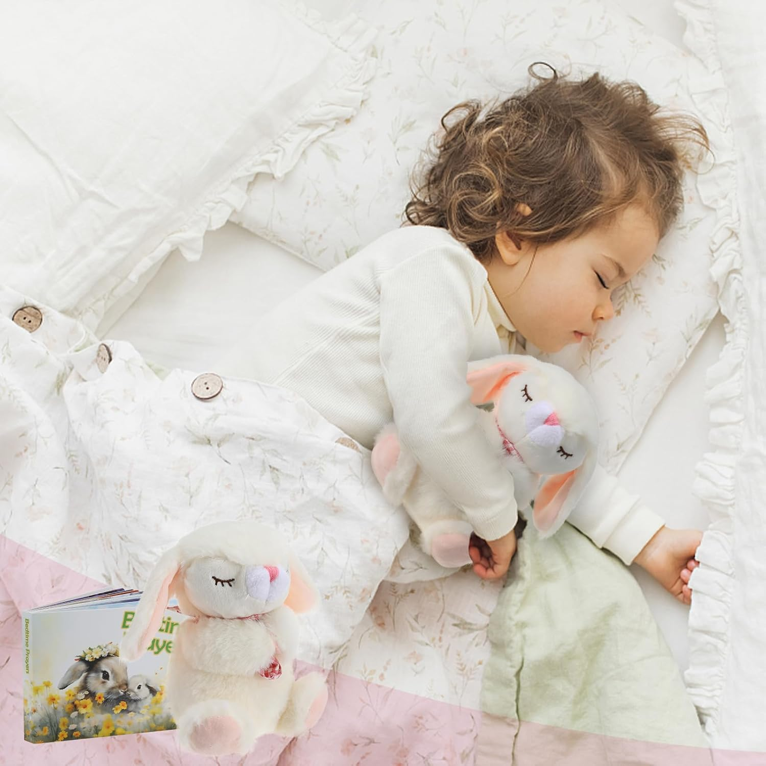 Sawnfay Baptism Gifts for Girls and Newborn Baby, Christening Gifts Set, 7" Praying Bunny Plush Toy and Bedtime Blessing Book in Keepsake Gift Box, Ideal for Kids - Pink image number 2