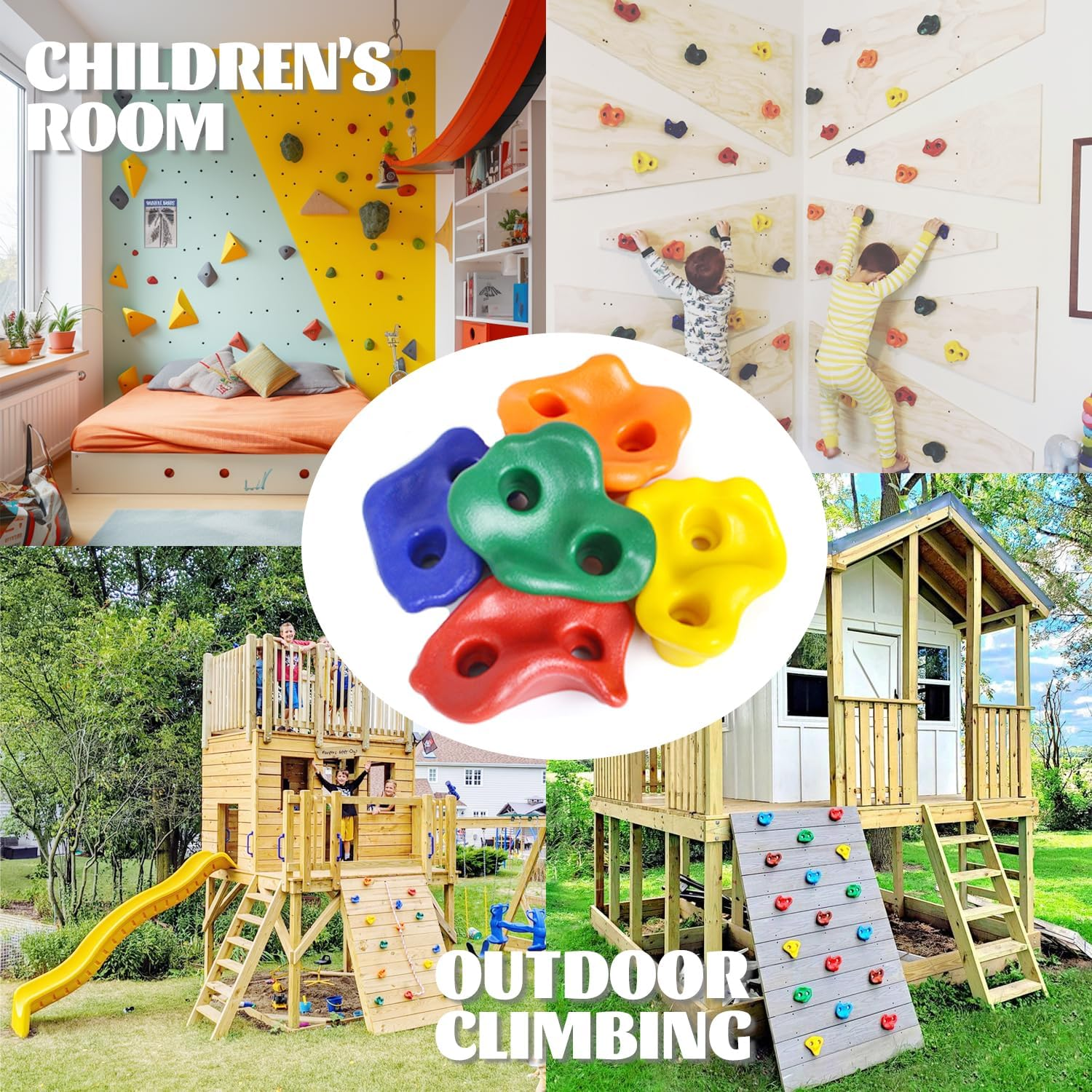 THANMAO Rock Climbing Holds for Kids and Adults,Playground Accessories,Indoor & Outdoor Rock Wall Climbing Kit,With Mounting Hardware and Knotted Rope (25 Pack) image number 4